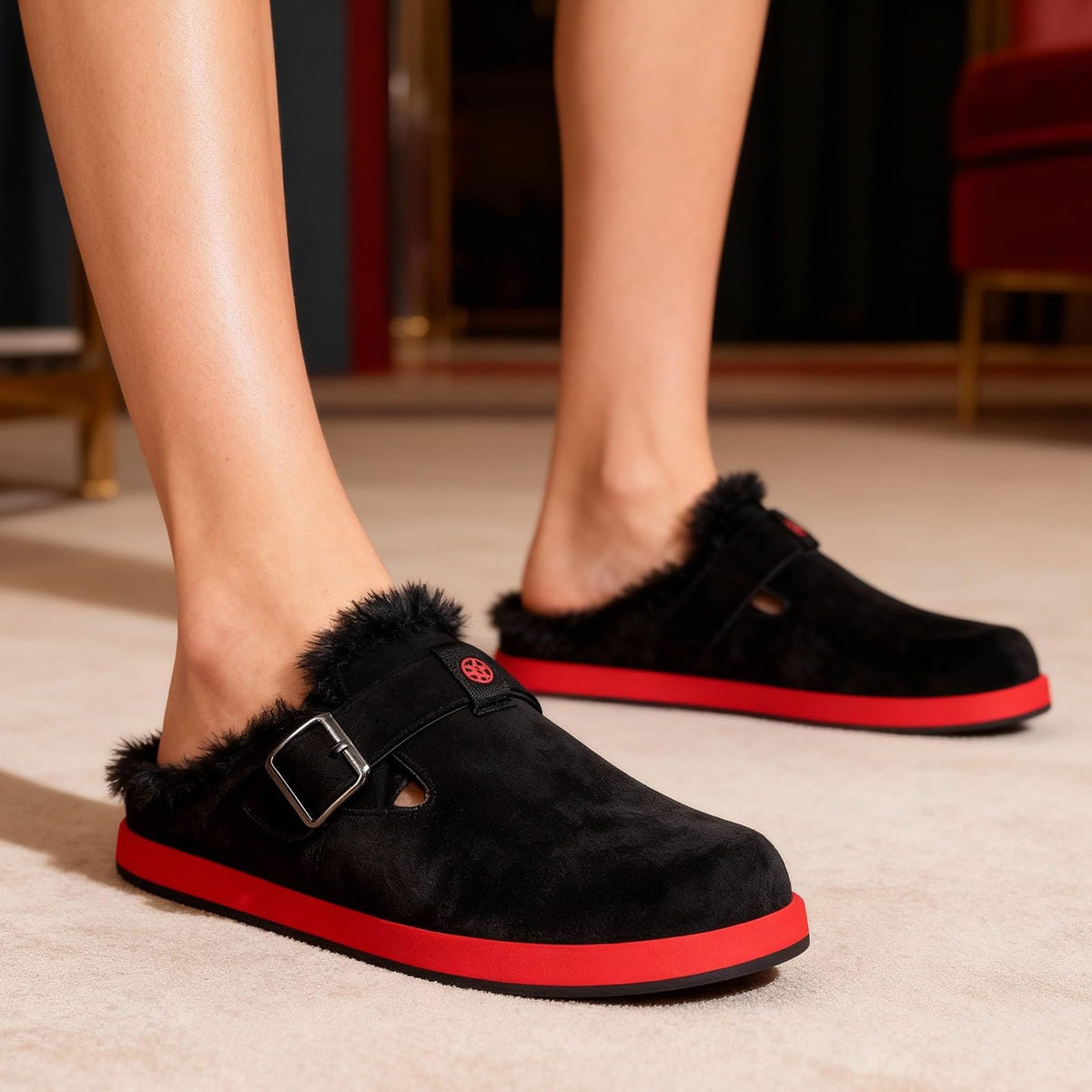 Fur Lined Clogs for Women Men Winter Slippers
