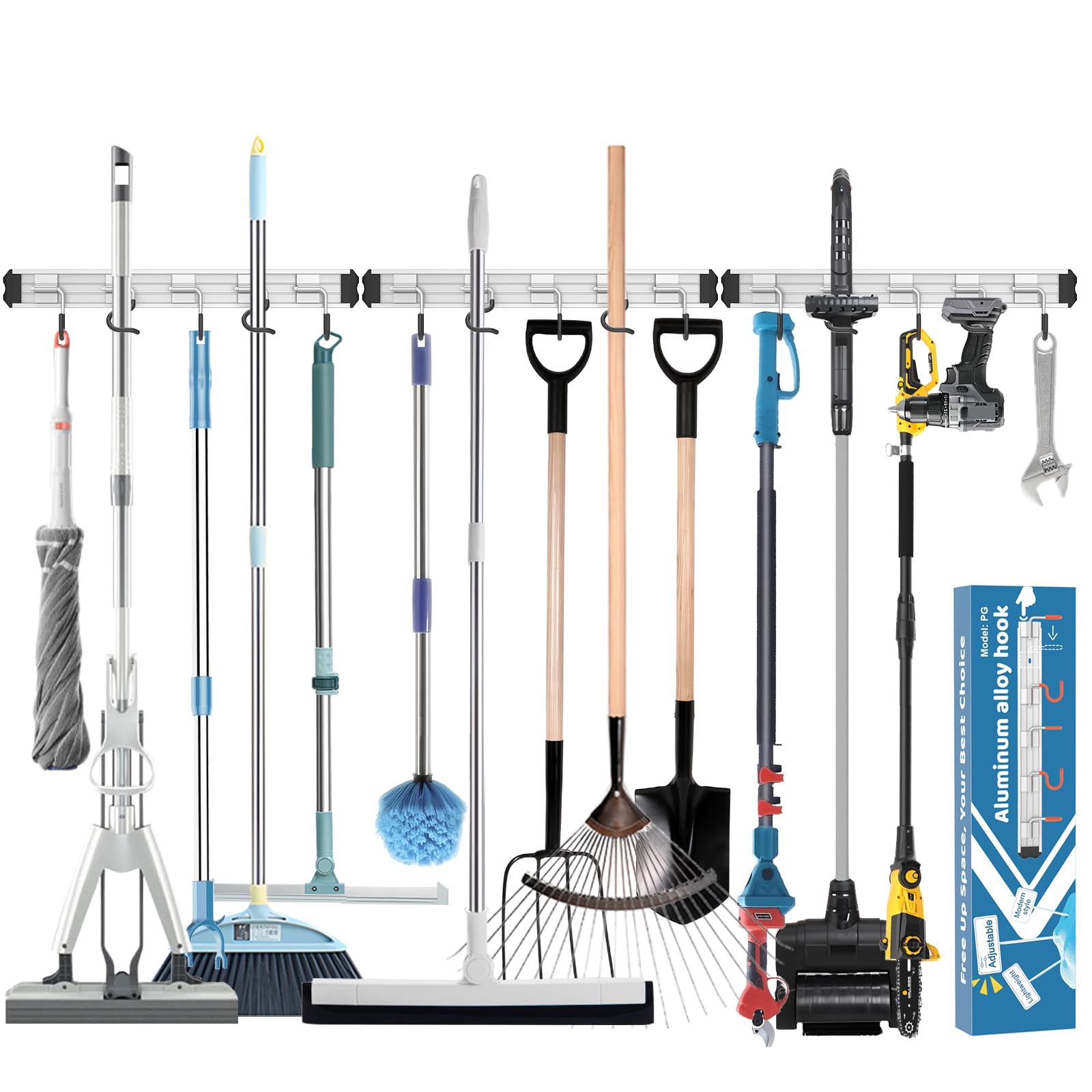 Mop and Broom Holder Wall Mount Garden Tool Rack Organizer (3 Count)