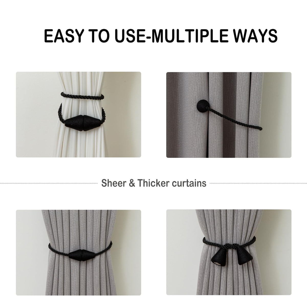 Magnetic Curtain Tiebacks 2 Pack Outdoor Rope Curtain Tie Backs Decorative Window Treatment Holdbacks for Home Decorative Curtain