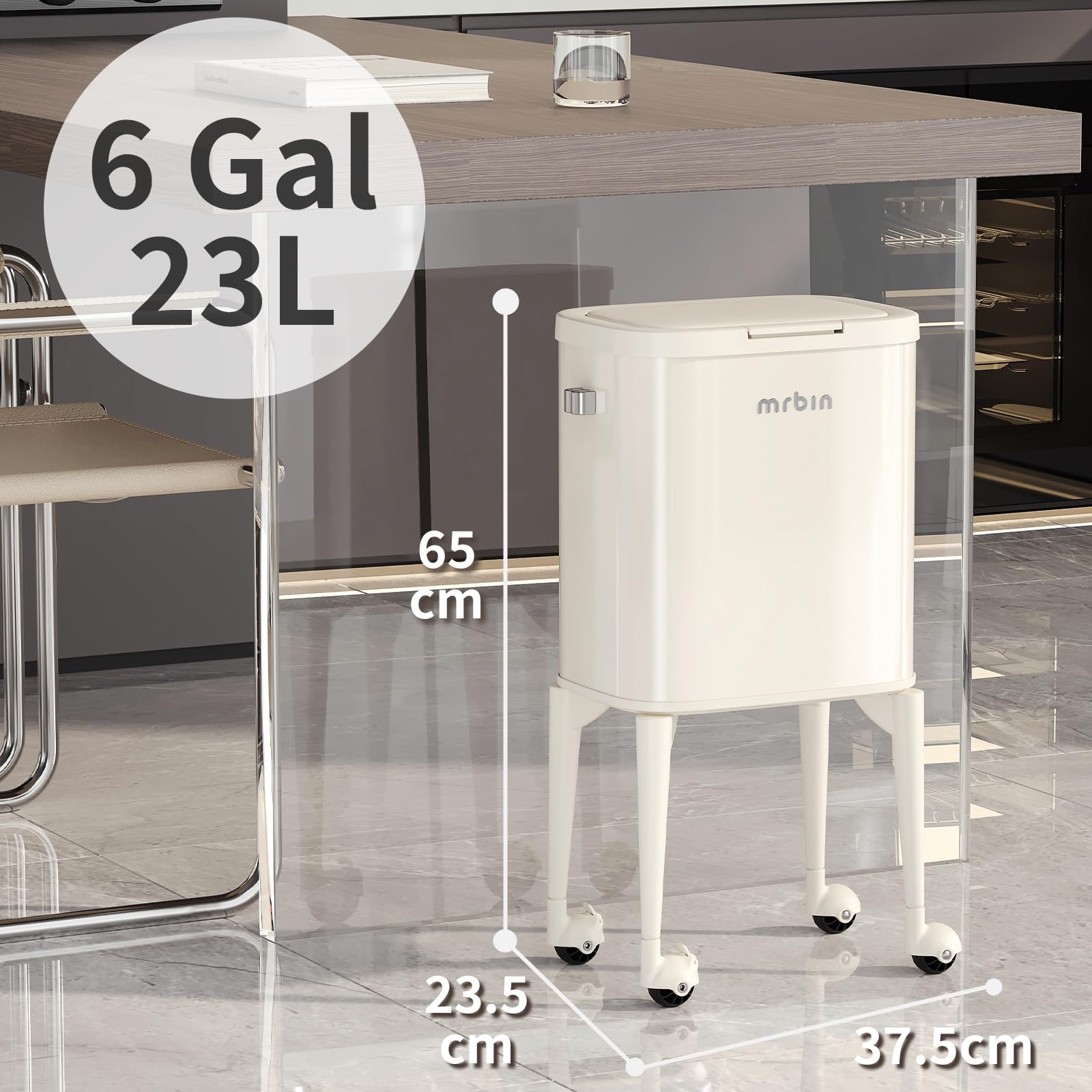 Metal Kitchen Trash Can with Wheel Legs