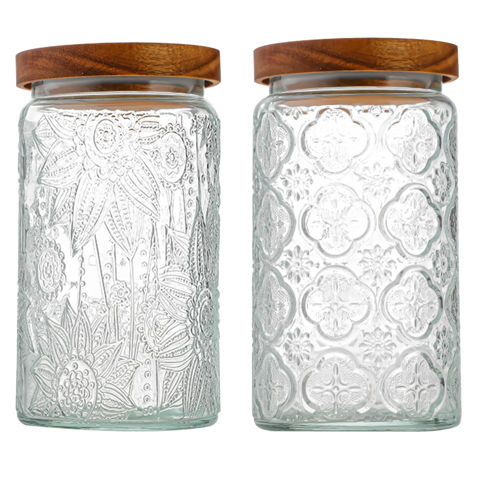 34 OZ 2 PCS Glass Storage Jar with Airtight Bamboo Wooden Lids