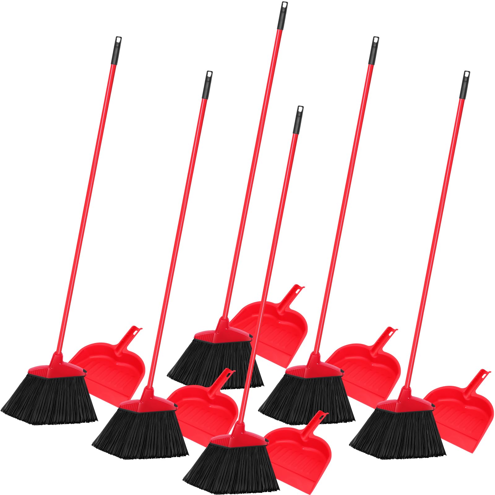 6 Pcs Broom and Dustpan Set 54 Inch Heavy Duty Indoor Brooms with Dust Pan Combo Bulk for Commercial Shop Angle Home Office Lobby Kitchen (6 Count)