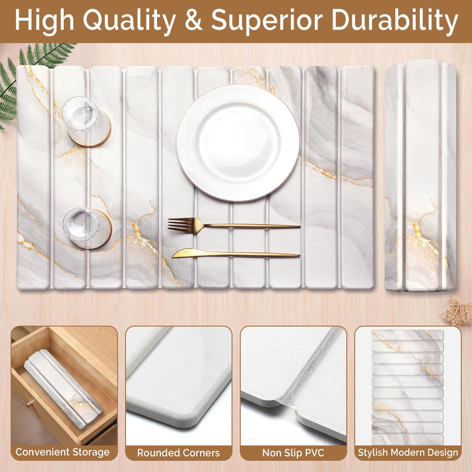 Large Stone Dish Drying Mat for Kitchen Counter (2 Count)