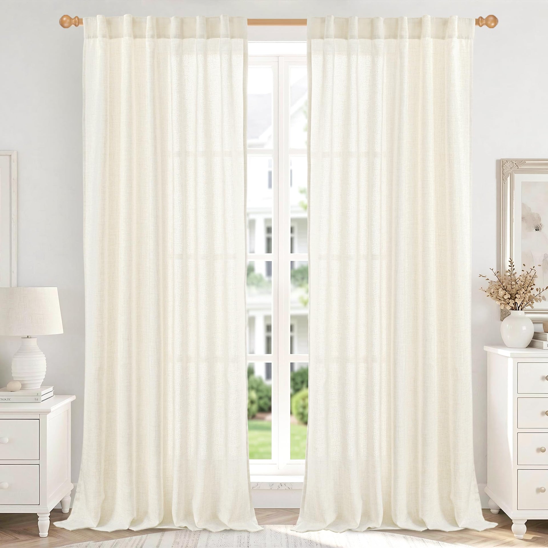 Ivory Linen Curtains 108 Inch Length for Living Room (2 Count)