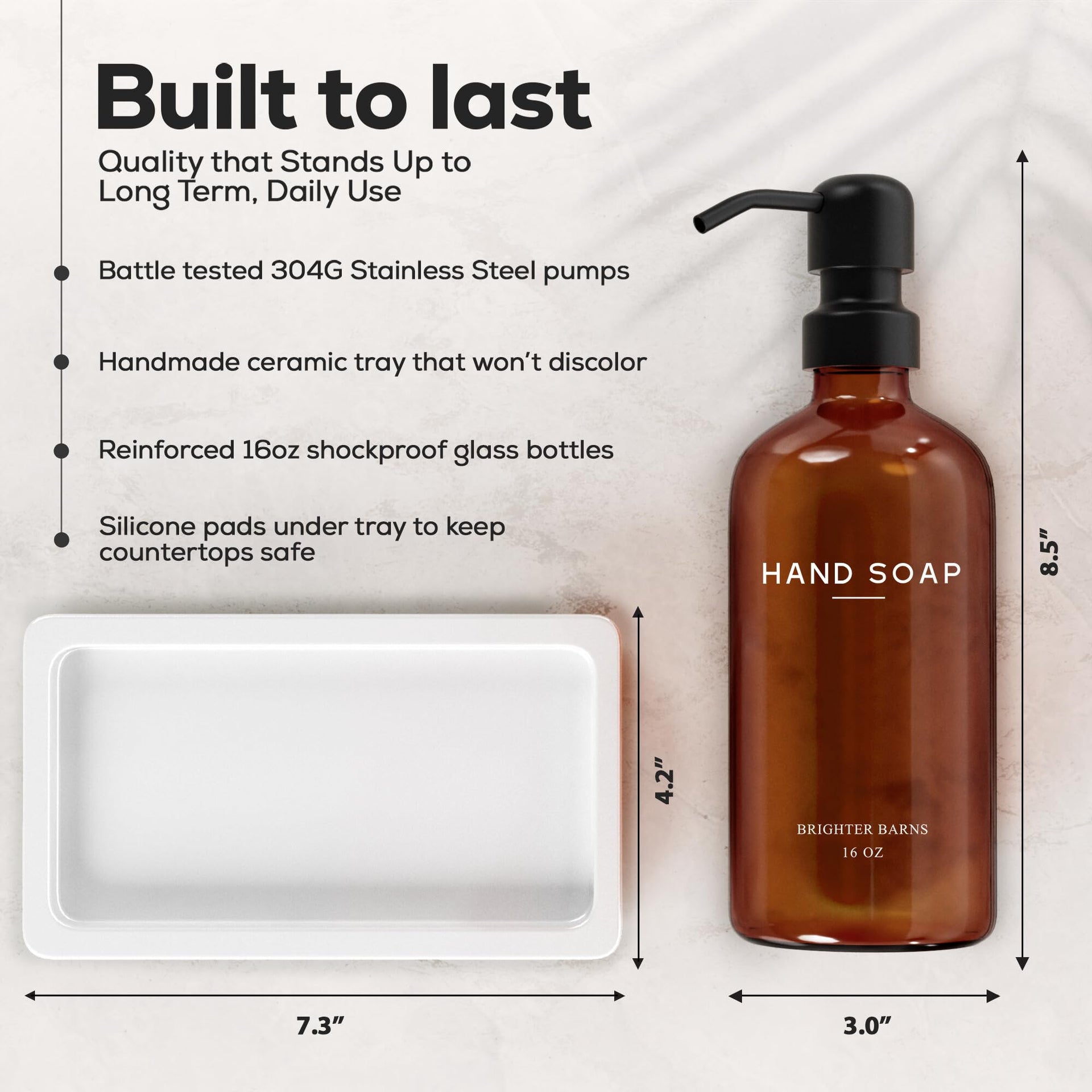 Amber Glass Soap and Lotion Dispenser Set with Tray by Brighter Barns