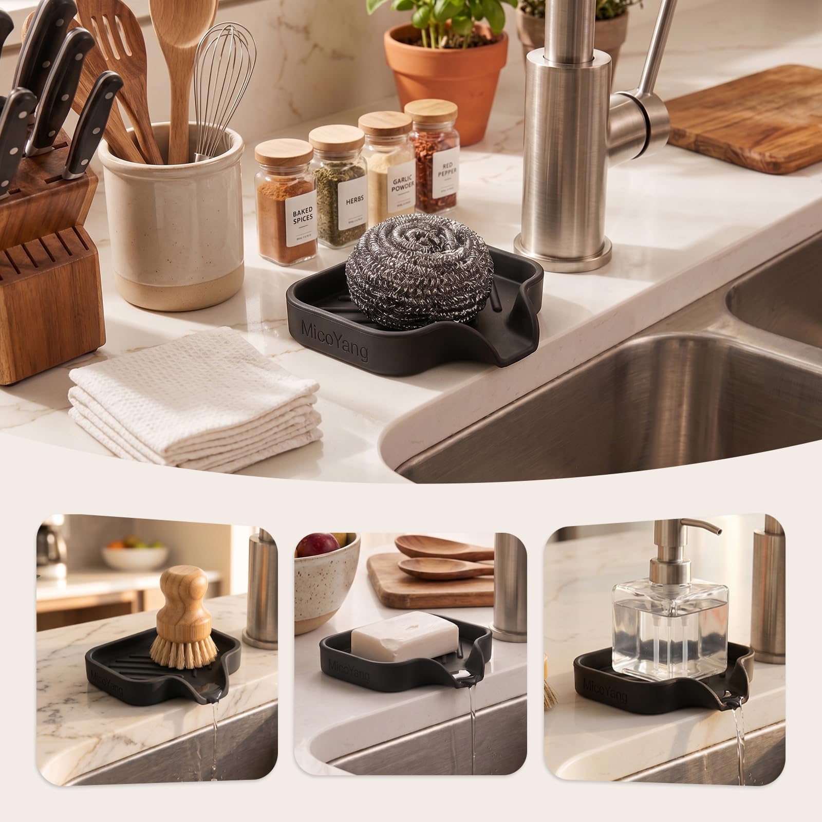 Silicone Soap Dish with Drain Spout