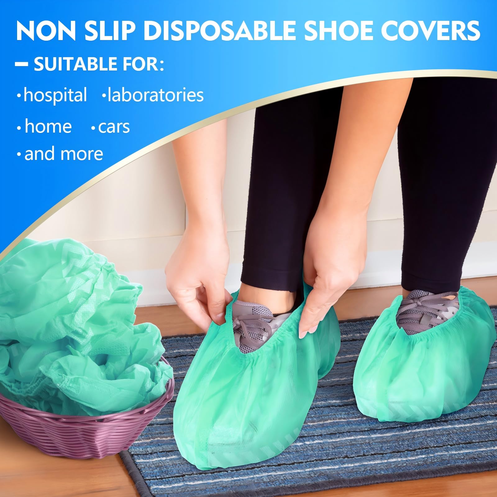 300 Pack Disposable Shoe Covers Non Slip Disposable Large Foot Booties Shoe Covers for Indoors Contractors Floor and Carpet Protectors