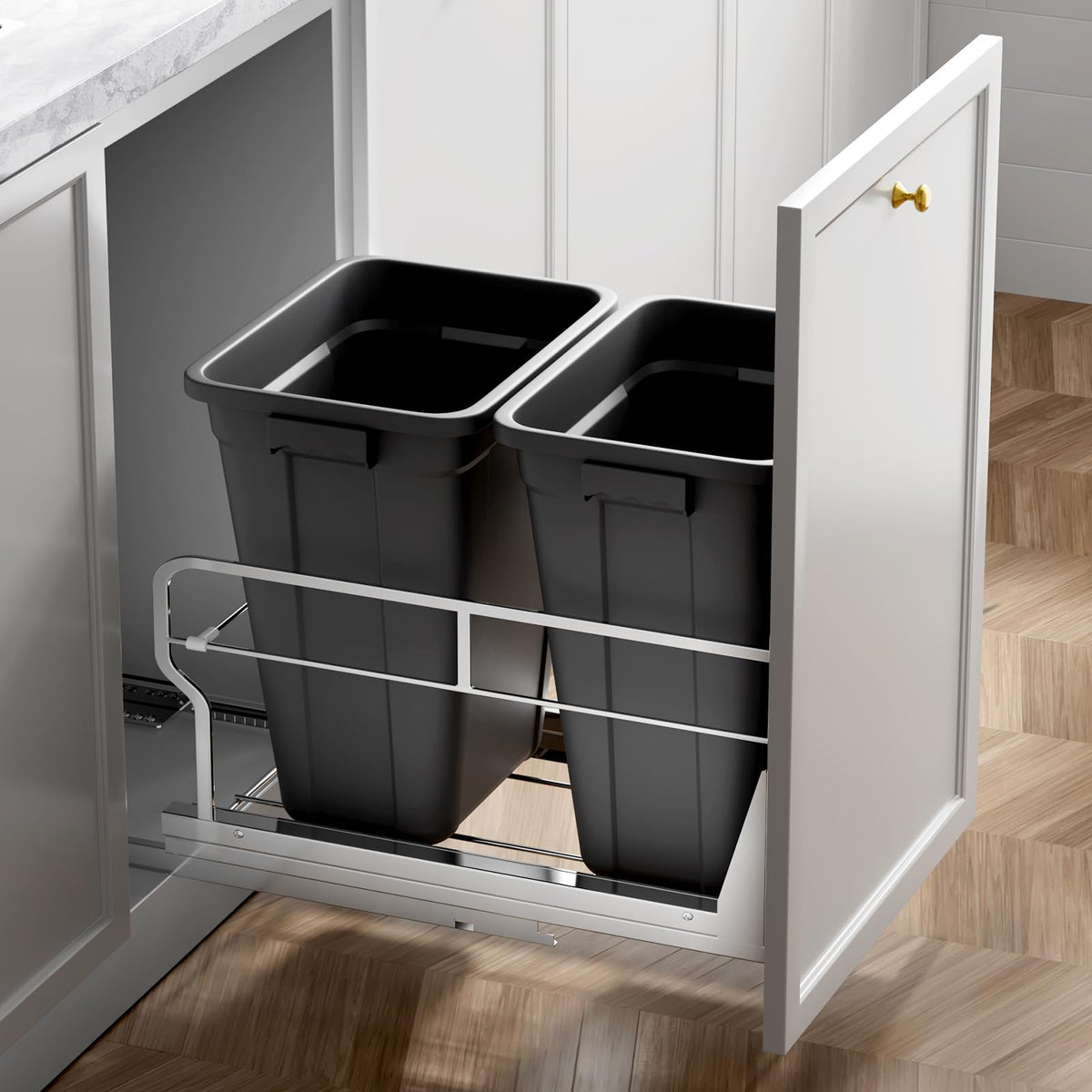 Dual 40QT Pull Out Trash Can Under Cabinet with Soft (2 Count)