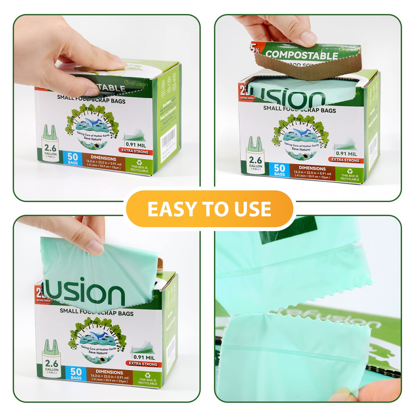Compostable Trash Bags with handle (50 Count)
