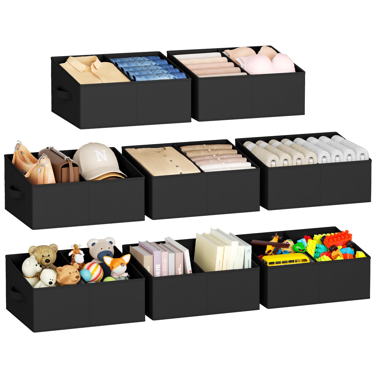 Large Closet Shelf Organizer Bins 8 Packs with Handles and Divider (8 Count)