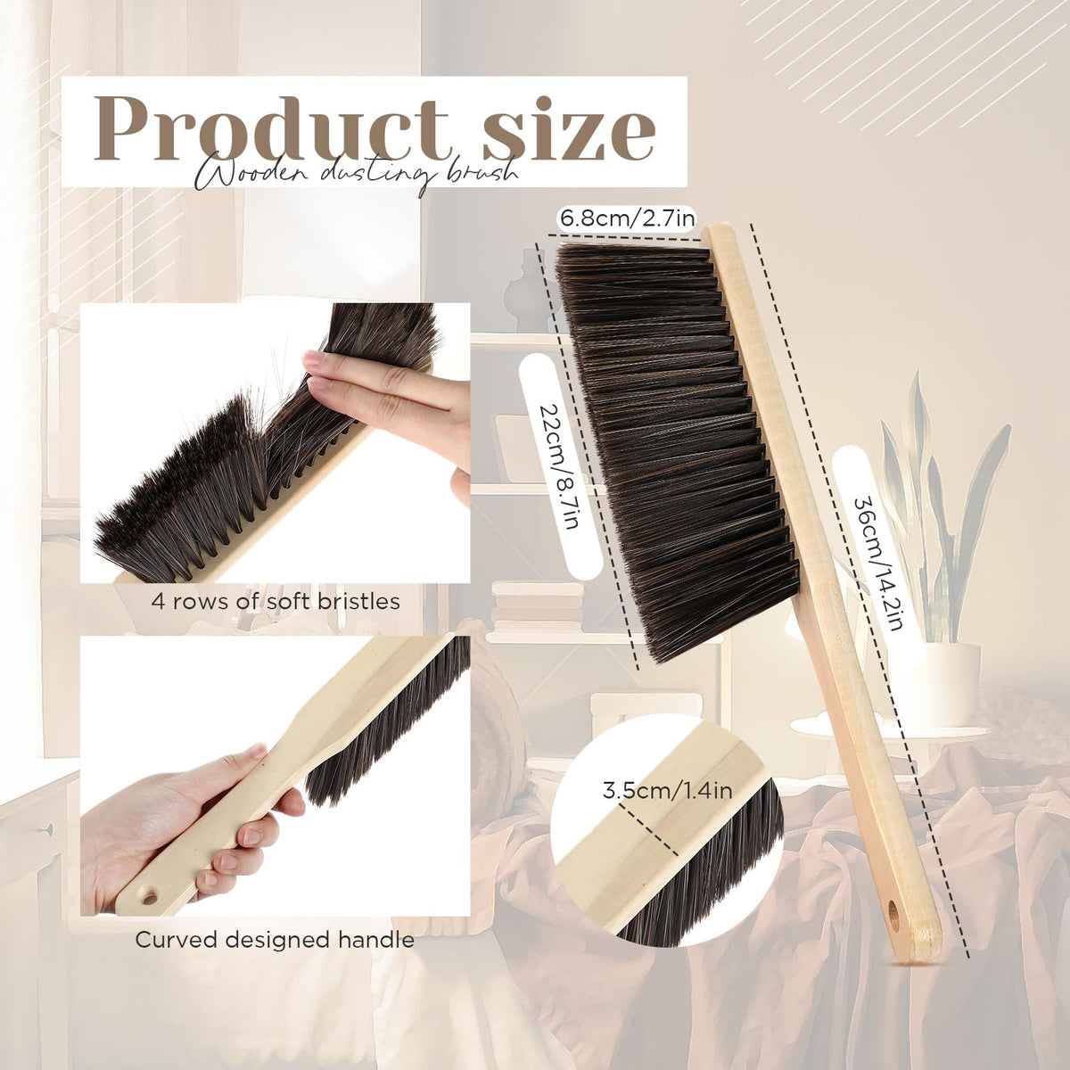 8 Pieces Wooden Dust Brush Bulk Hand Broom Bench Soft Bristle Cleaning Outdoor Furniture Brushes with Long Wood Handle for Cleaning Car Bed Sofa Fireplace Couch Clothes (8 Count)