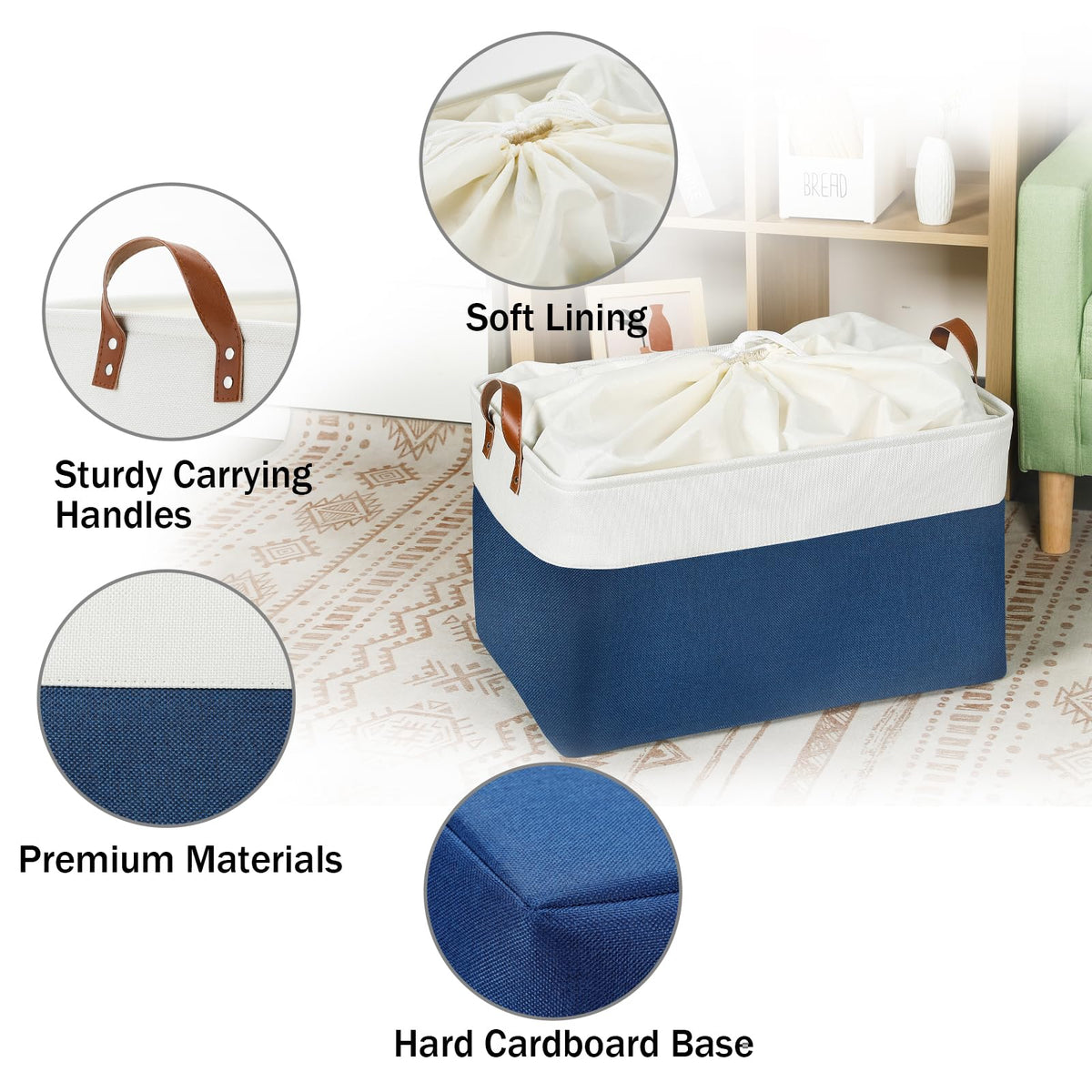 2 Pack Extra Large Blanket Basket Fabric Storage Baskets with Handles