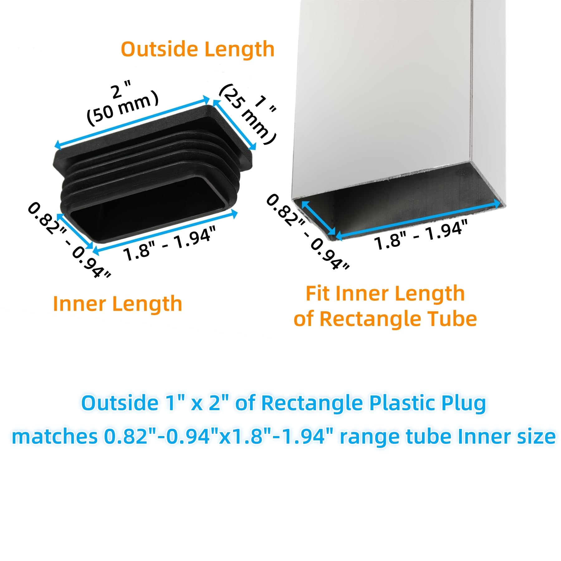 1" X 2" Rectangle Plastic Plugs Tubing End Caps Chair End Cap 1 X 2 Inch Outside Rectangle Tubing Caps Furniture Sliders Glides Black (24 Count)