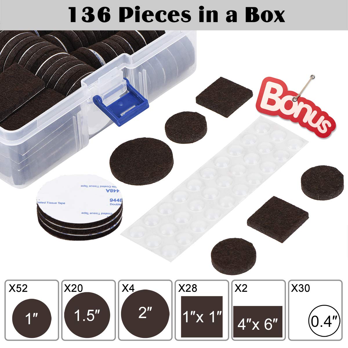 Felt Furniture Pads 136 Pieces (136 Count)