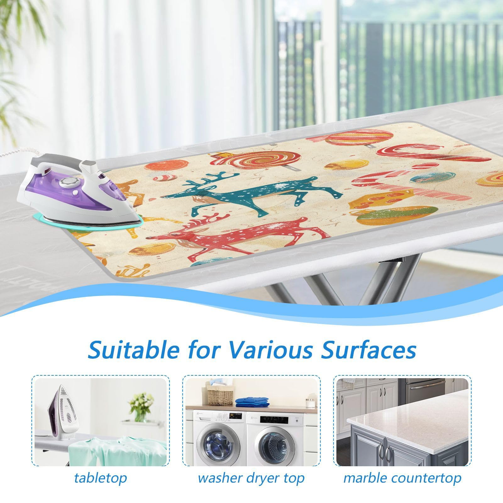 Red Deer Christmas Sweet Ironing Mat Thickened Ironing Blanket Travel Portable Double
