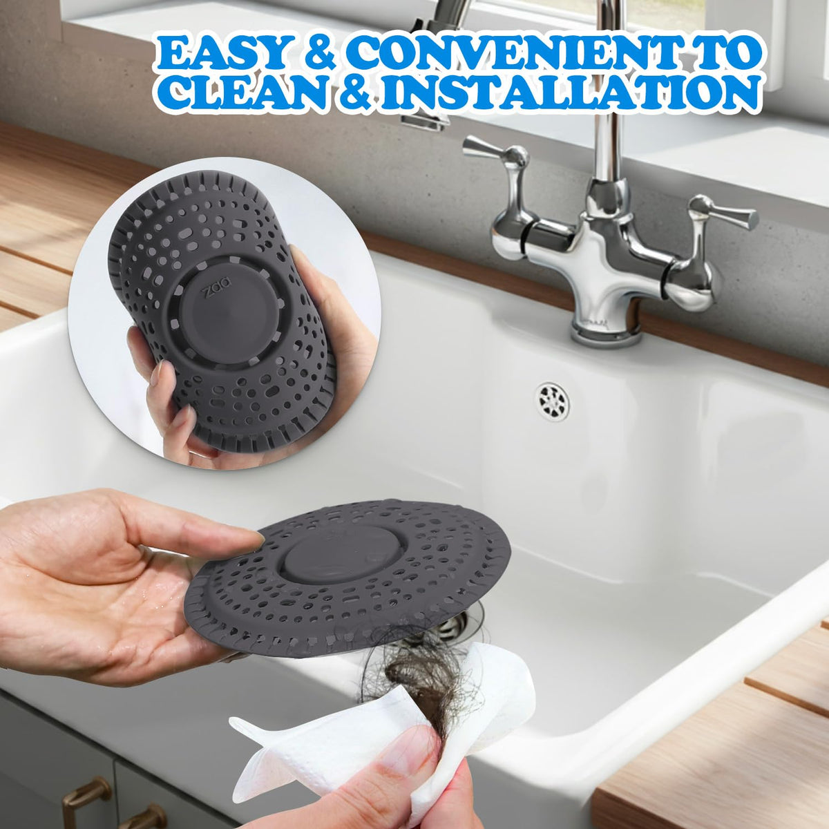 Shower Drain Hair Catcher Silicone Flat Floor Strainer Protector (2 Count)