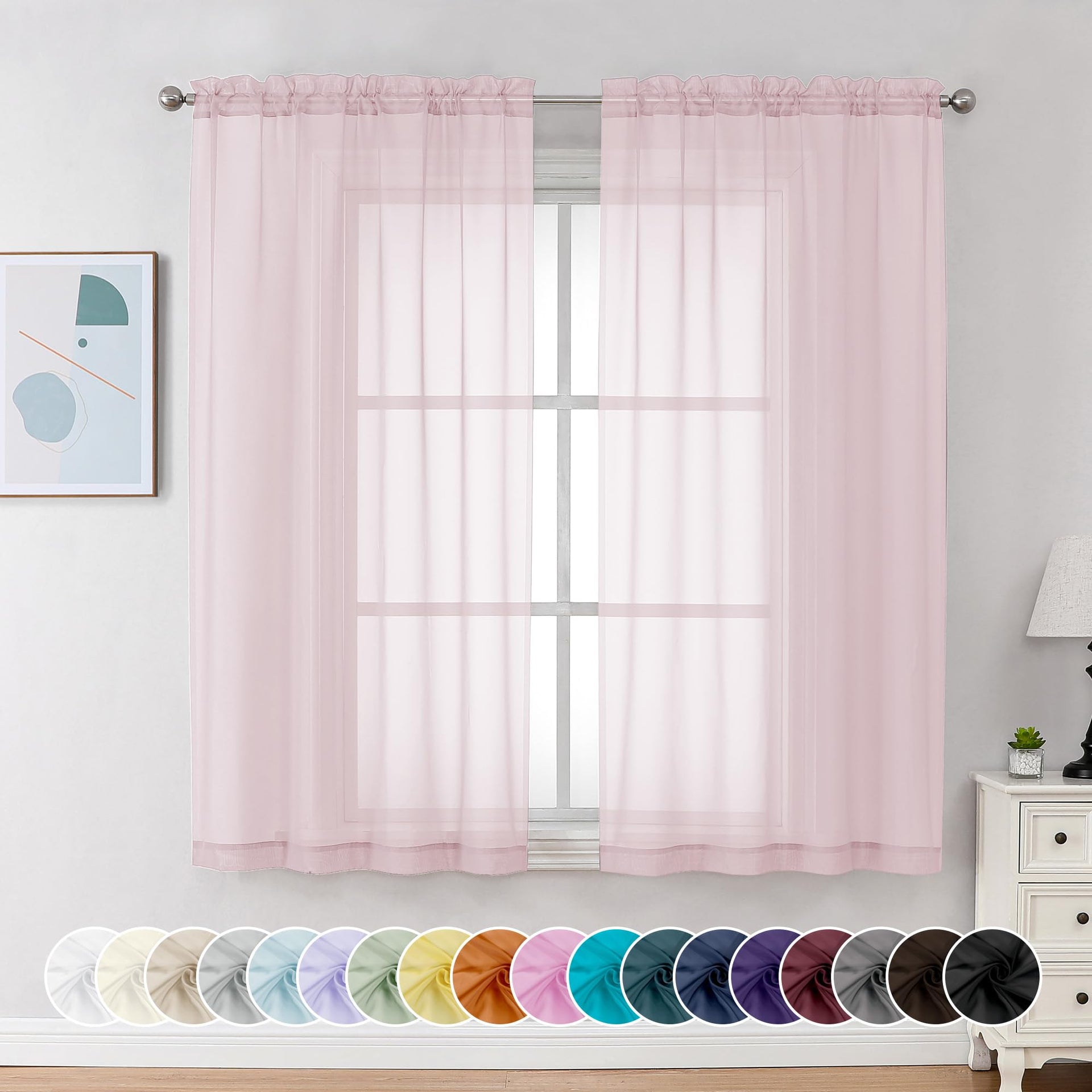 Sheer Curtains 63 Inch Length 2 Panels (2 Count)