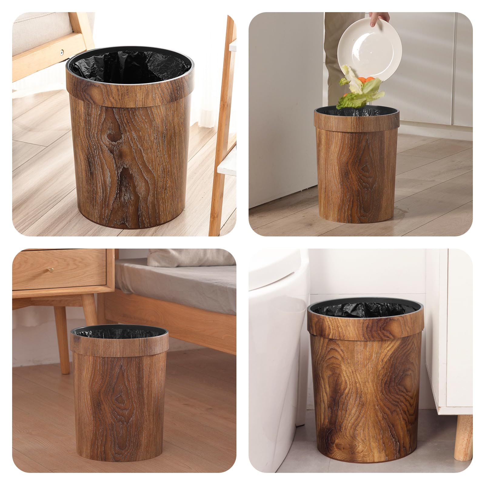 Wood Grain Plastic Trash Can Bedroom (2 Count)