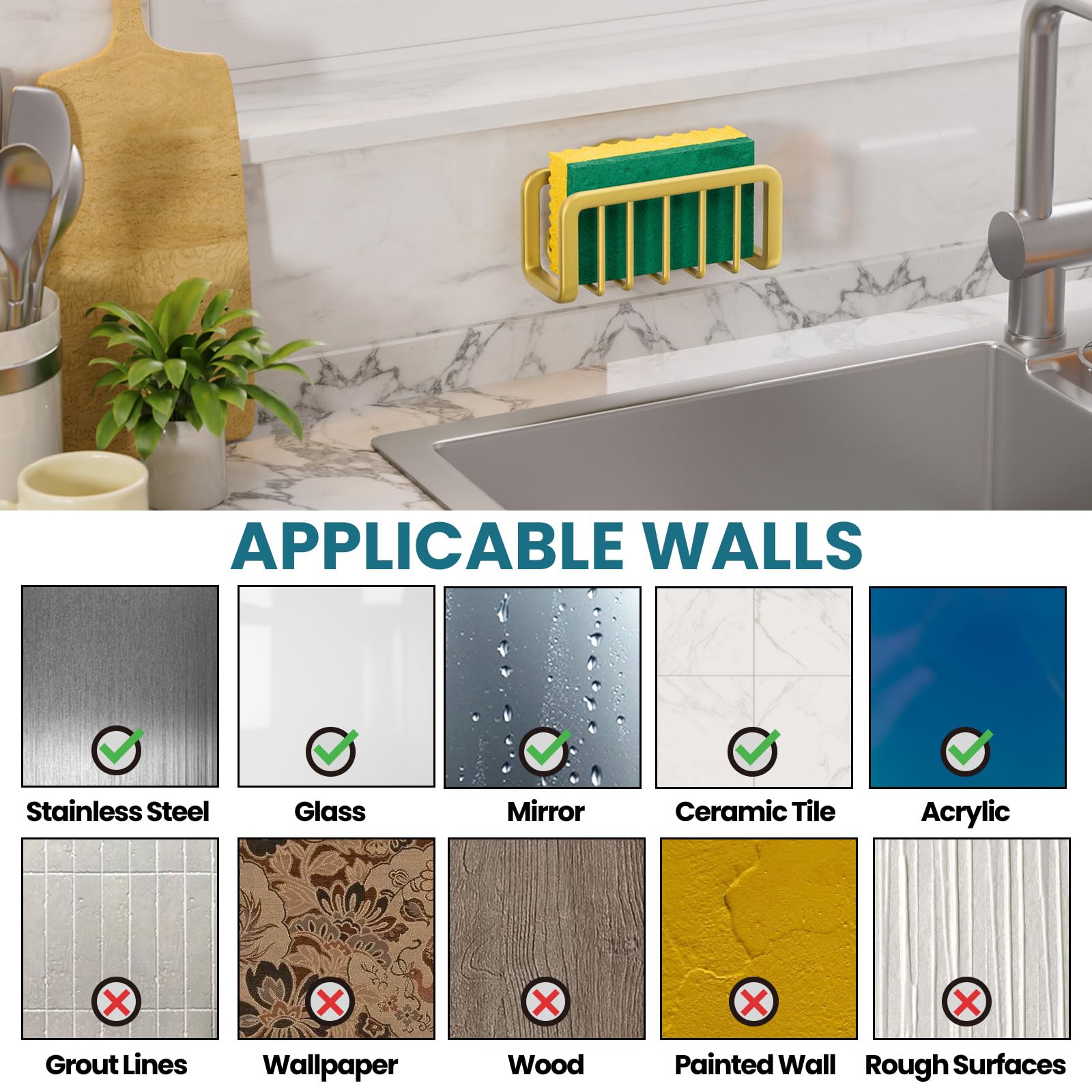Rustproof Sponge Holder for Kitchen Sink with Suction Cup
