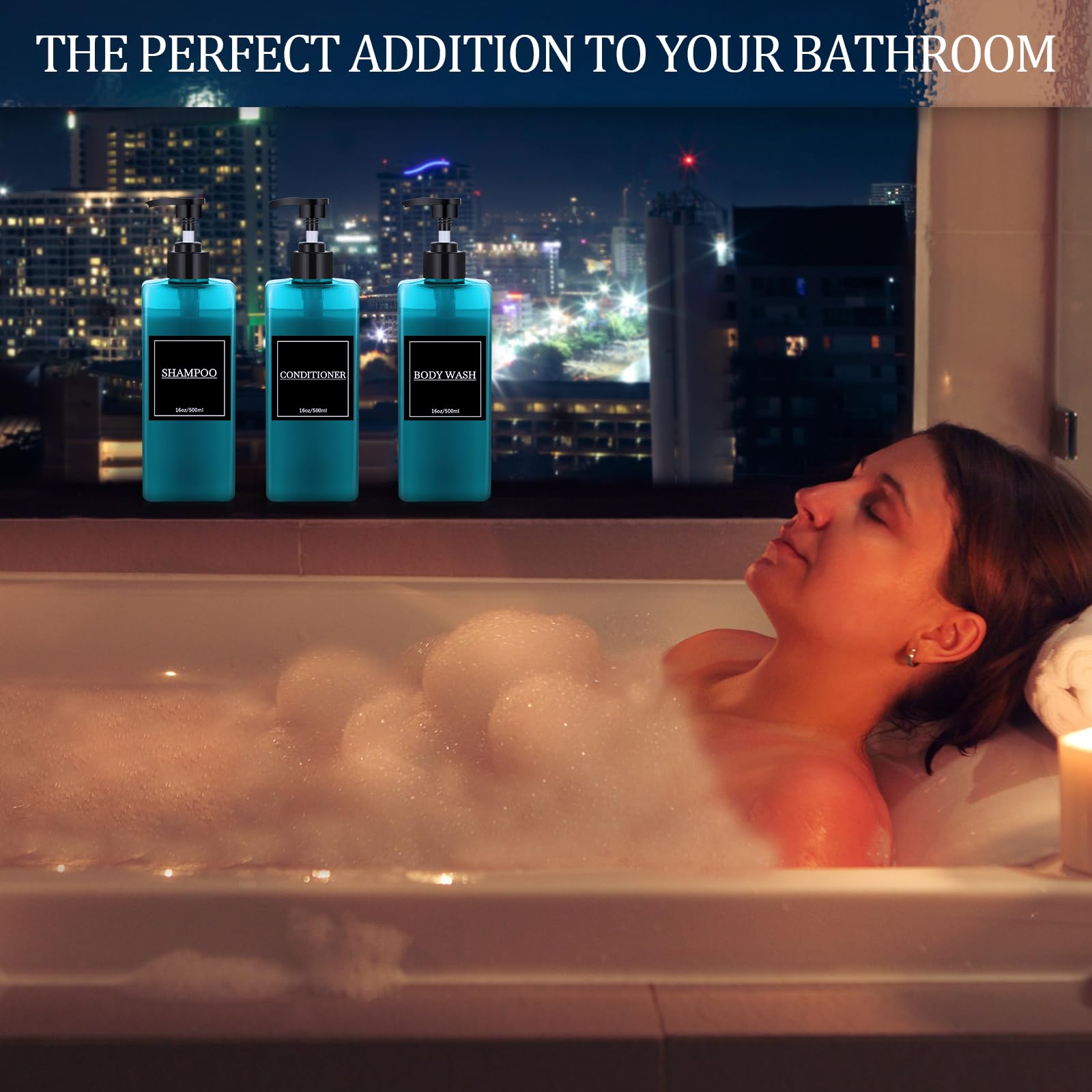 6 Pieces Shampoo and Conditioner Dispenser Bottles 16oz Modern Shower Soap Bottles with Pump (6 Count)