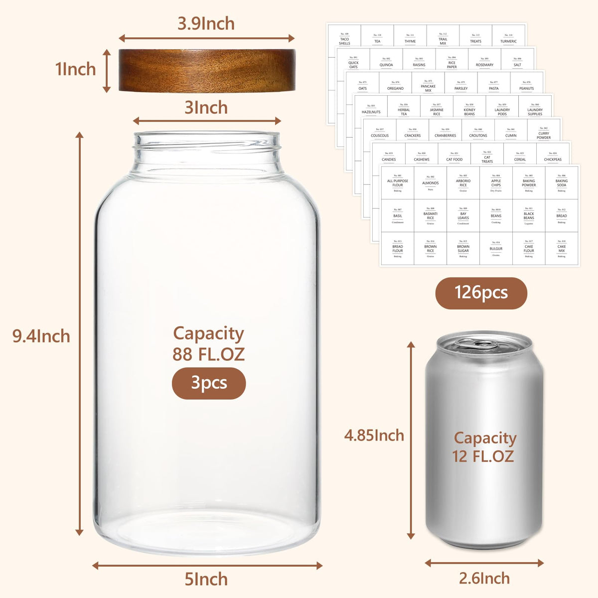 88oz Glass Jars w (3 Count)