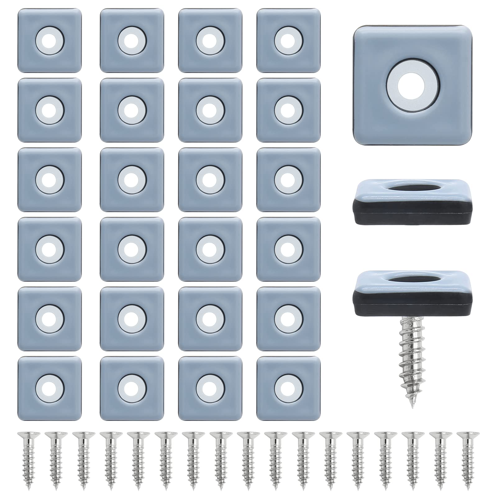 1" (25mm) Screw on Furniture Sliders, Gray/Black, 24pcs (24 Count)