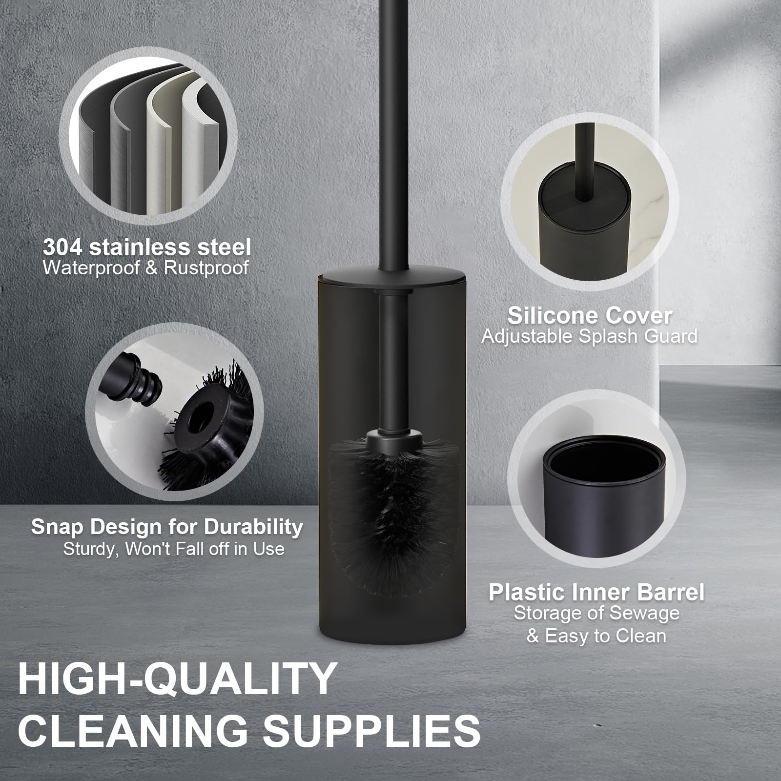 304 Stainless Steel Toilet Bowl Cleaner Brush and Holder Set