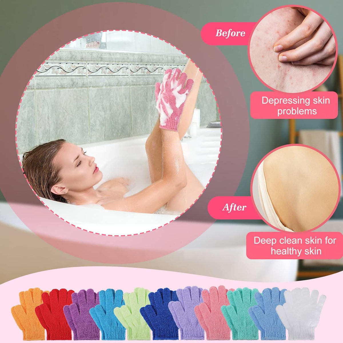 150 Pcs Exfoliating Gloves Bulk for Body Double Sided Exfoliating Shower Gloves for Women Nylon Colorful Bath Gloves Exfoliating Body Scrubber Mitt for Beauty Spa Massage Shower Body Scrubber