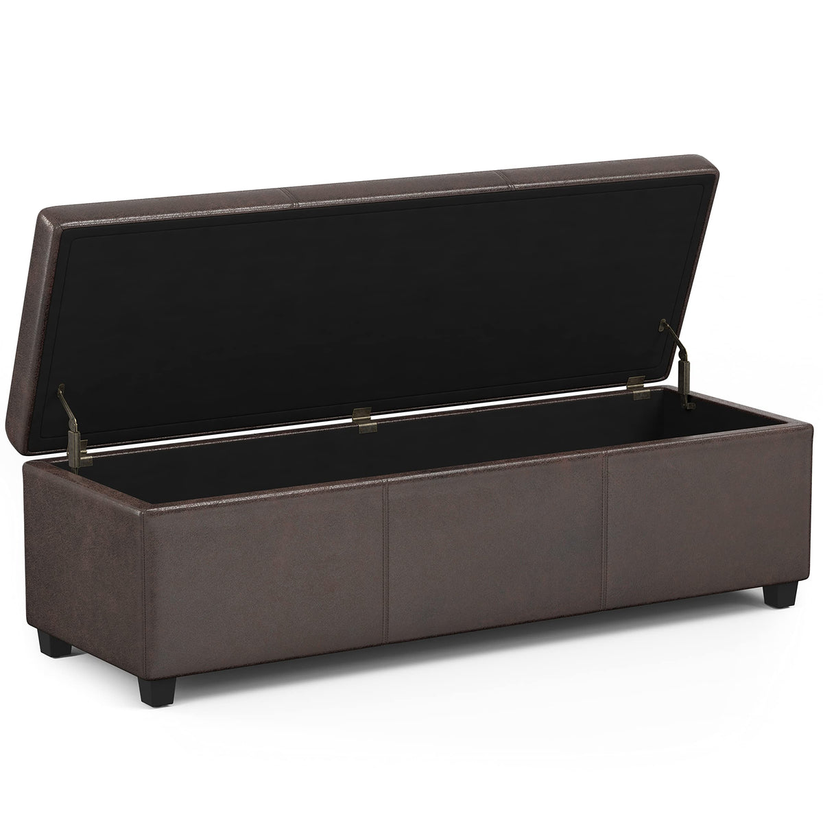 Avalon 54" Wide Vegan Leather Storage Ottoman in Brown