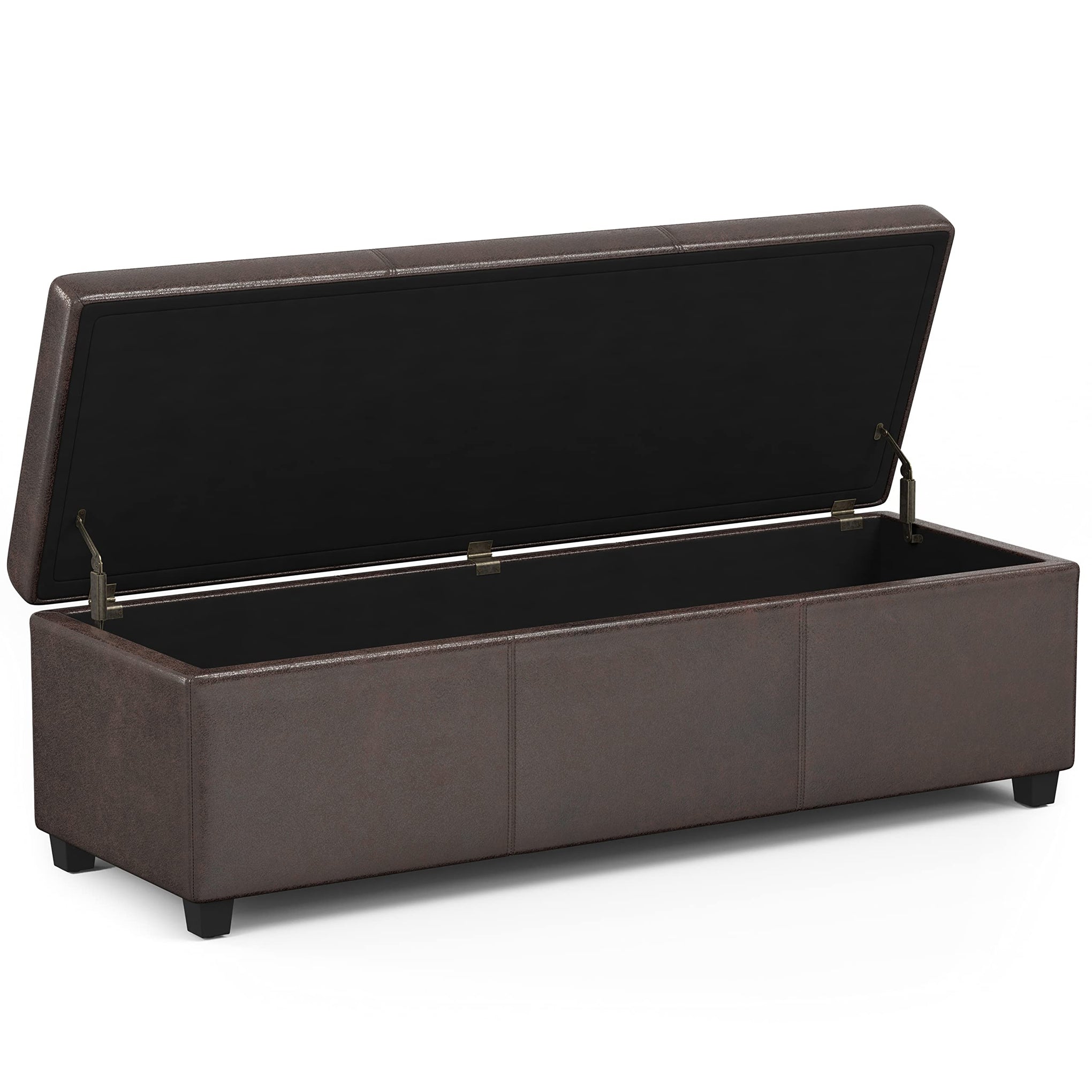 Avalon 54" Wide Vegan Leather Storage Ottoman in Brown
