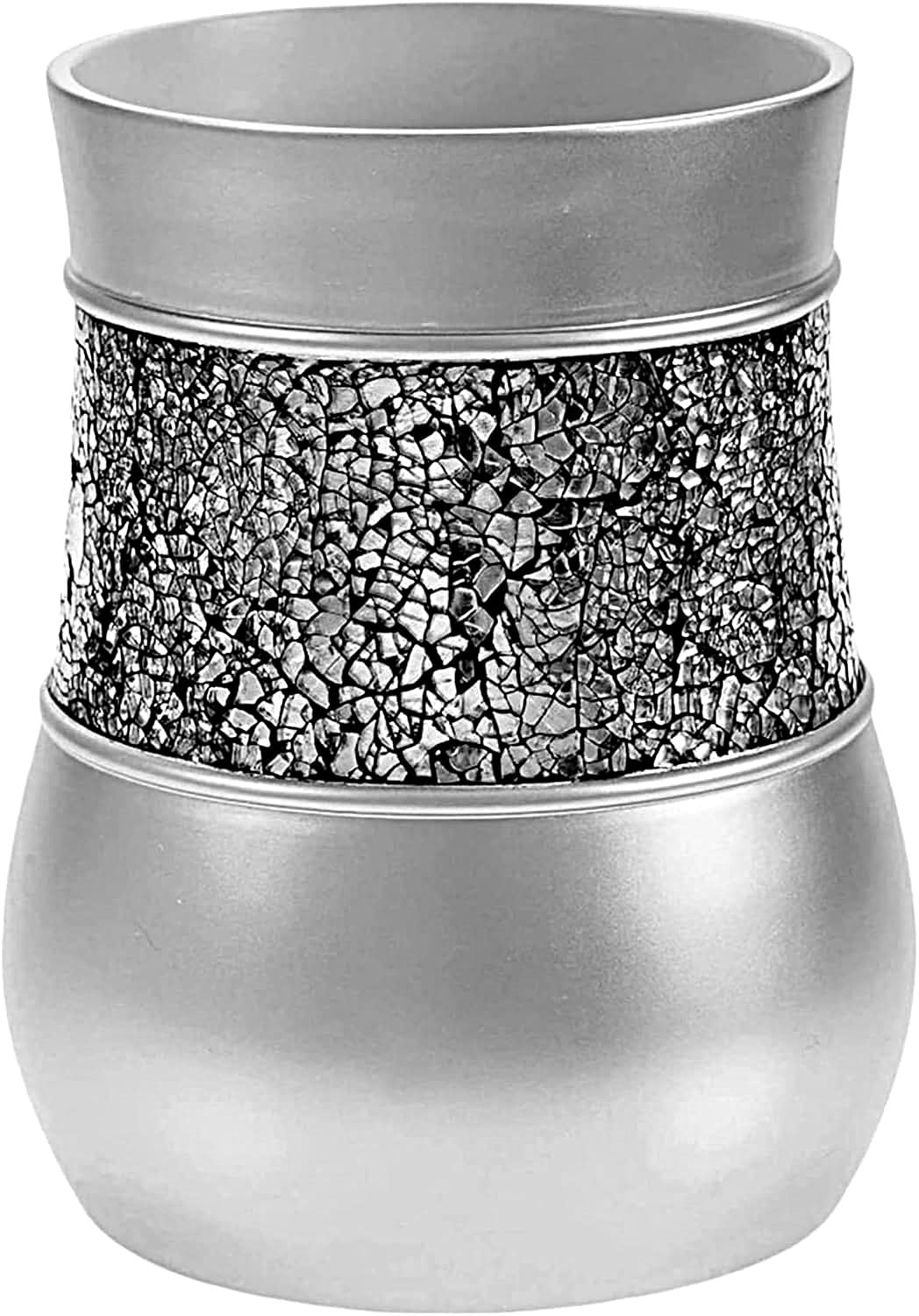 Crackled Glass Silver Small Bathroom Trash Can 2.06 Gal
