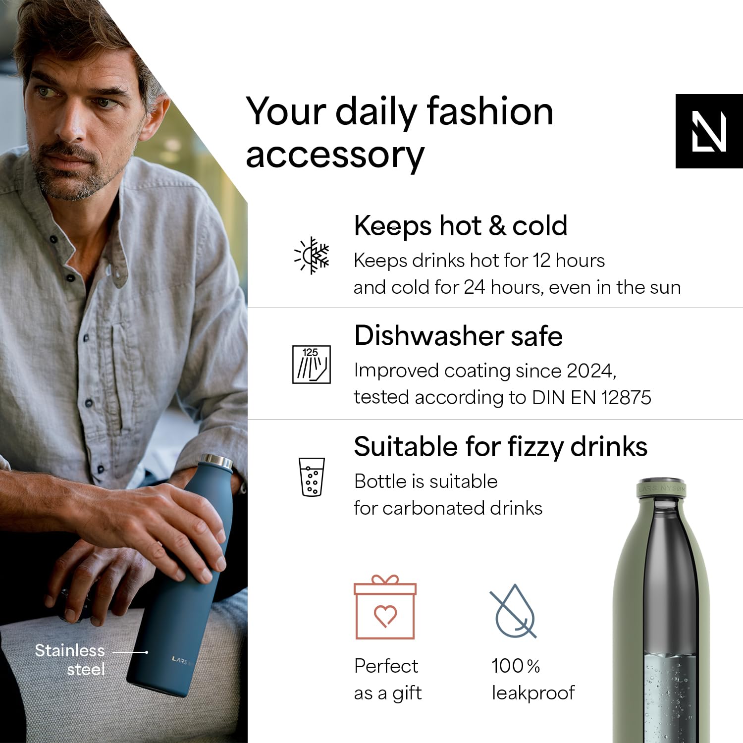 Stainless Steel Insulated XL Water Bottle 12oz 17oz 25oz 34oz 51oz