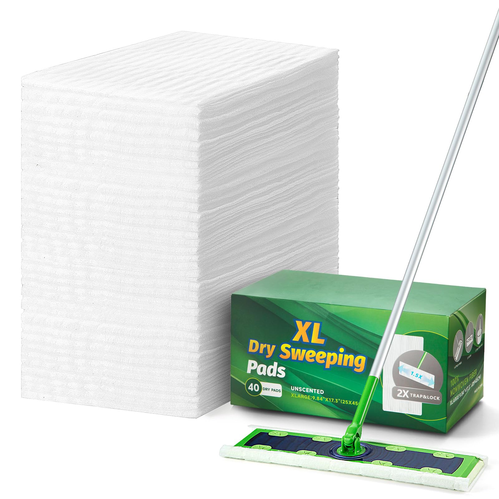 XL Dry Mop Refills Dust Sweeping Cloths Disposable Mop Pads for XL Sweeper X Large Floor Cleaning Mop Refills (40 Count)