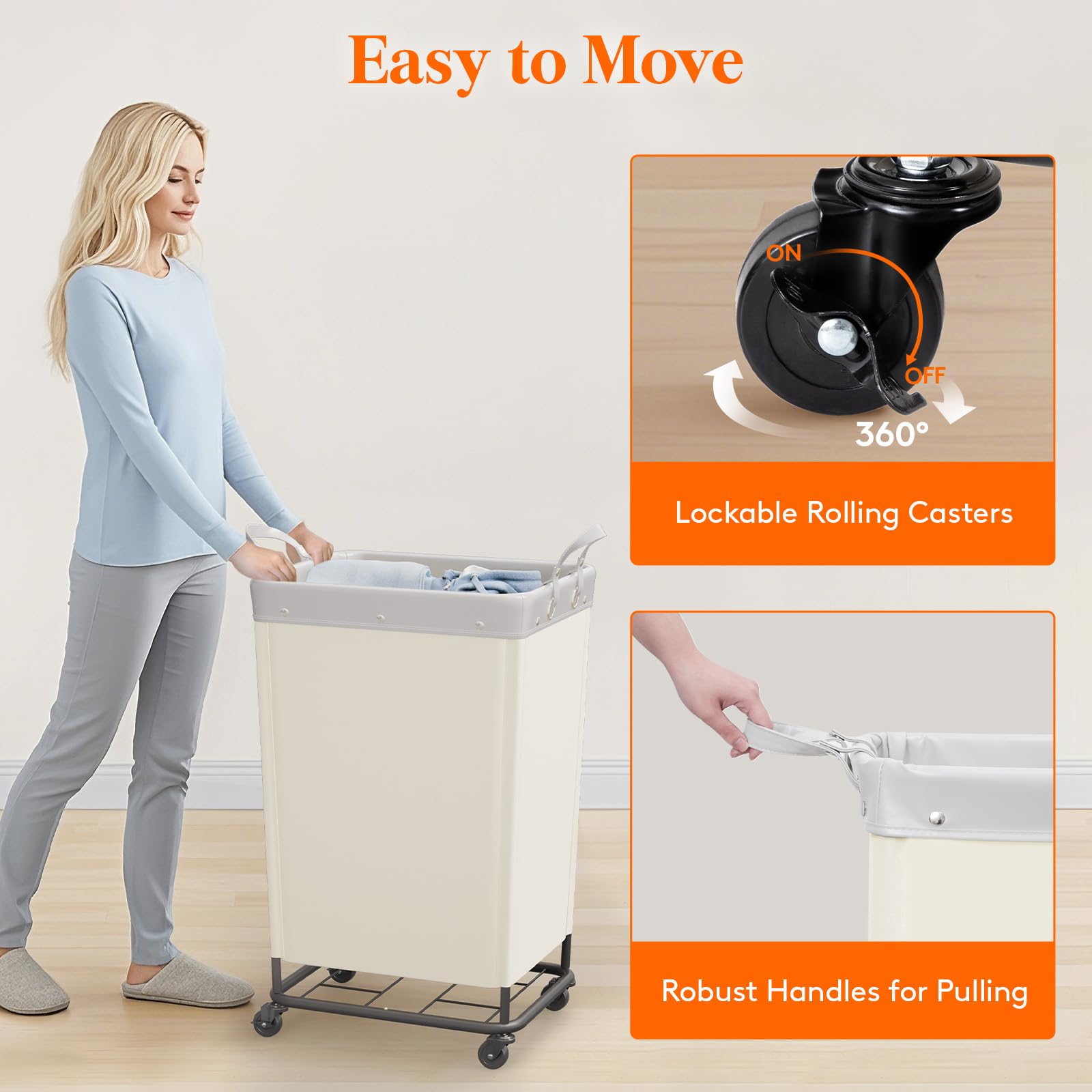165L Heavy Duty Laundry Basket with Wheels and Handles