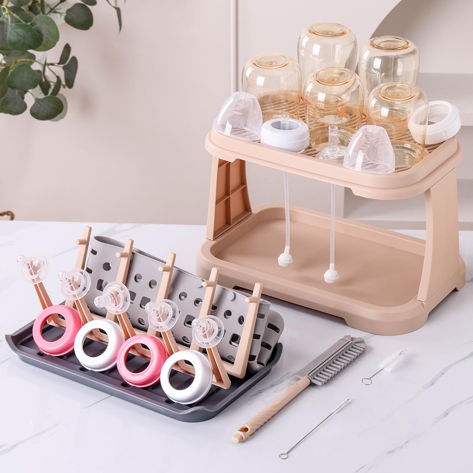 Baby Bottle Drying Rack with Brush & Dishwasher Basket