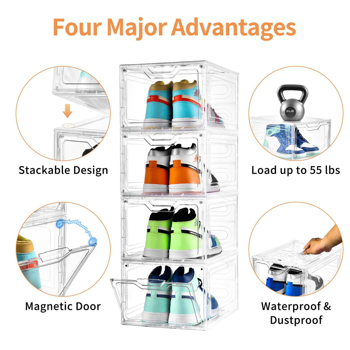 10 Pack Large Shoe Boxes Clear Plastic Stackable (10 Count)