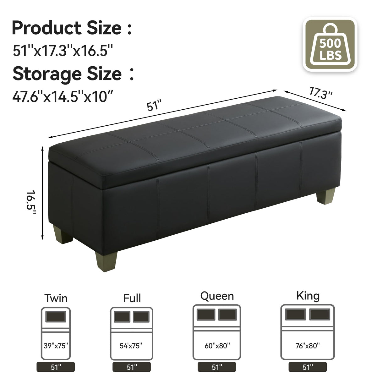 51" Faux Leather Storage Ottoman