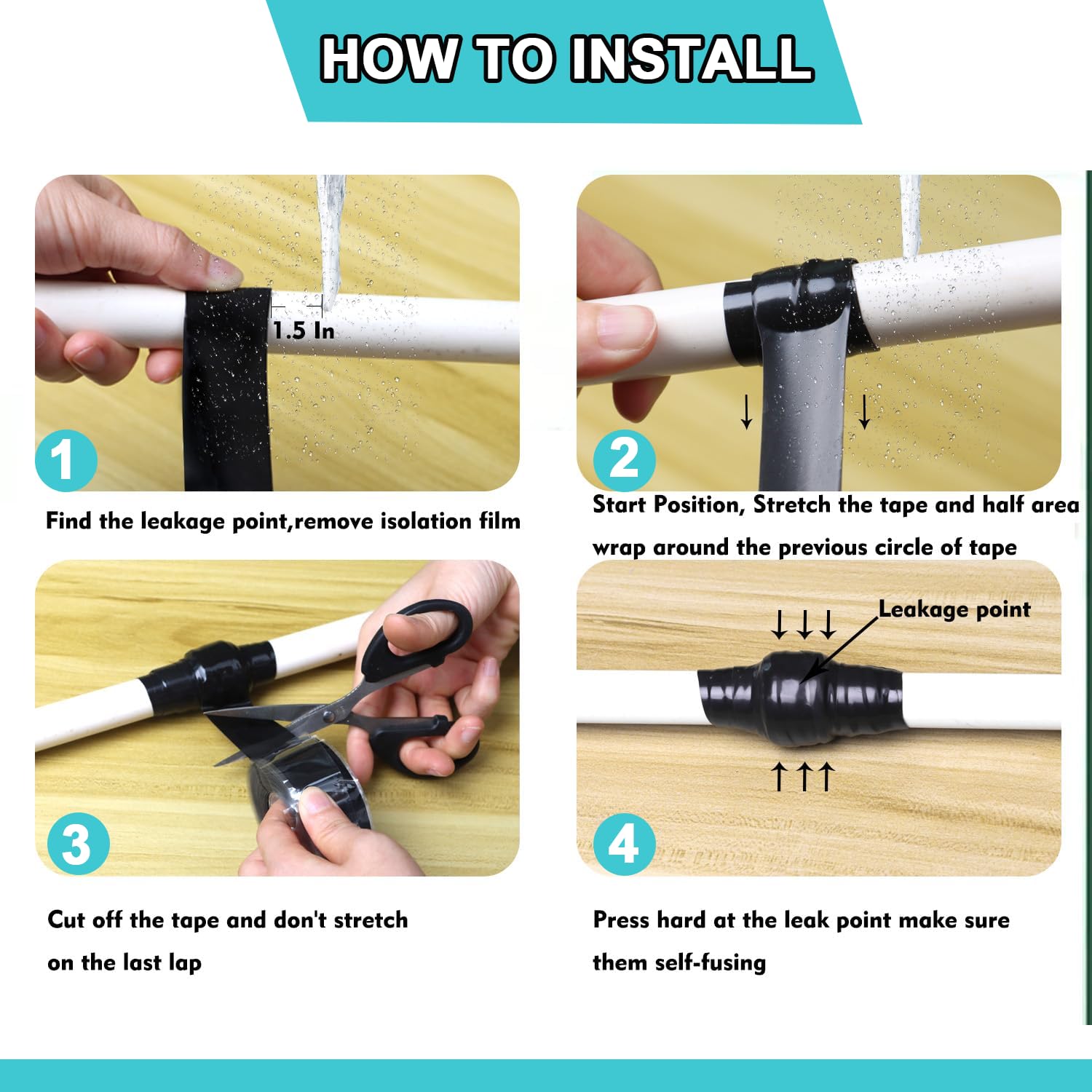 Self Fusing Silicone Tape 1 in x 16.4' Black Waterproof Rubber Leak Proof Sealing Silicone Rubber Self