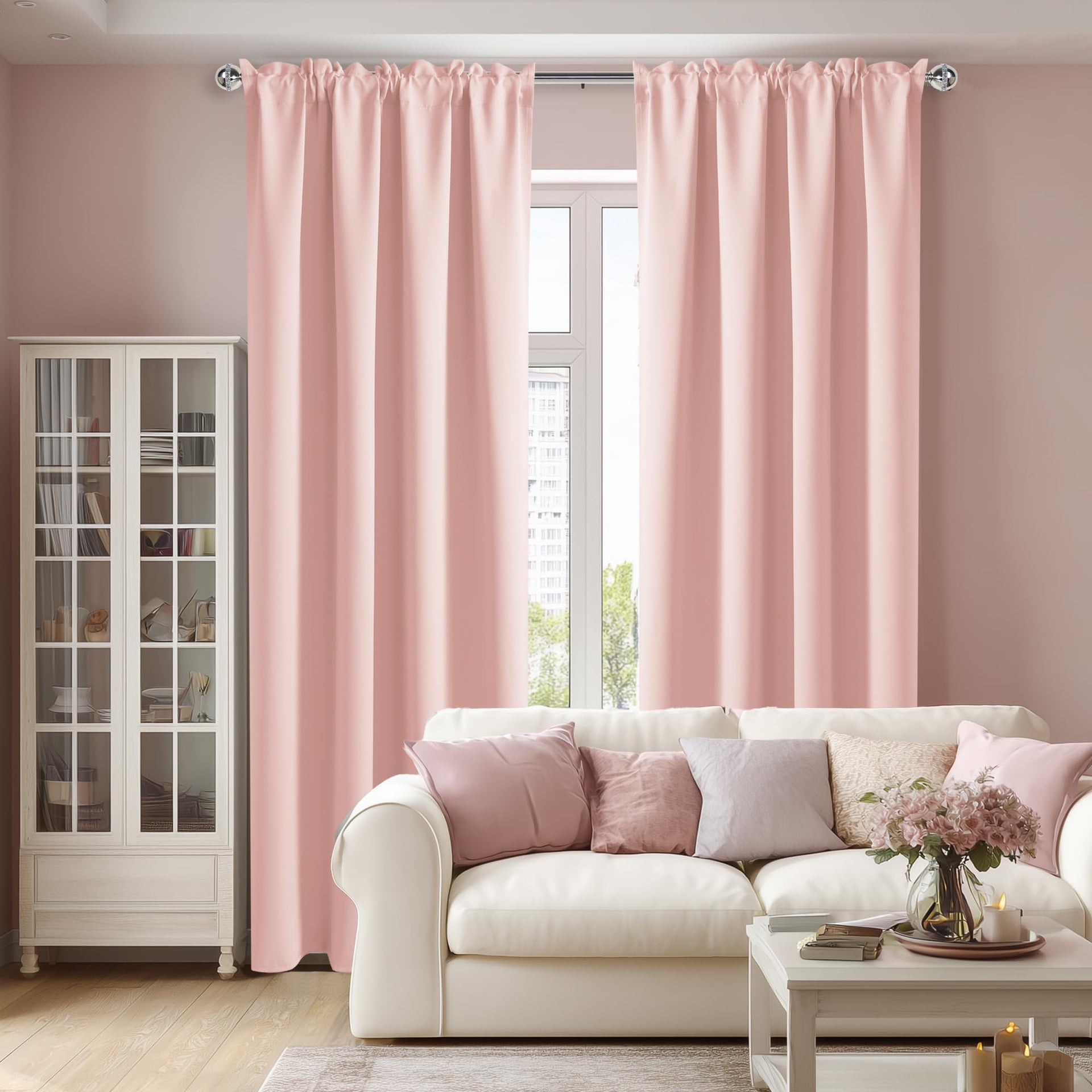 Blackout Curtains for Bedroom 52 x 84 Inch Long Blush Pink 2 Panels (2 Count)