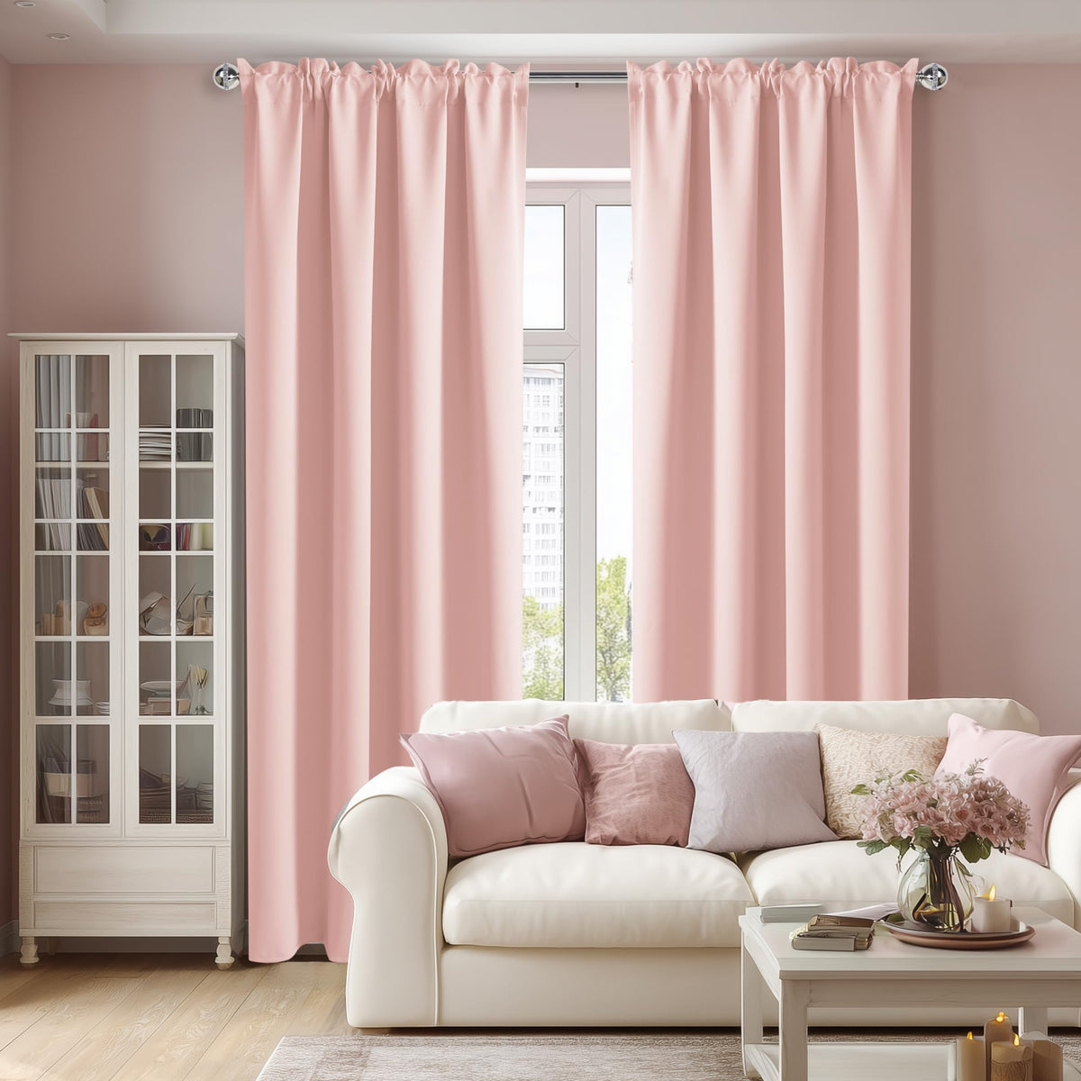 Blackout Curtains for Bedroom 52 x 84 Inch Long Blush Pink 2 Panels (2 Count)