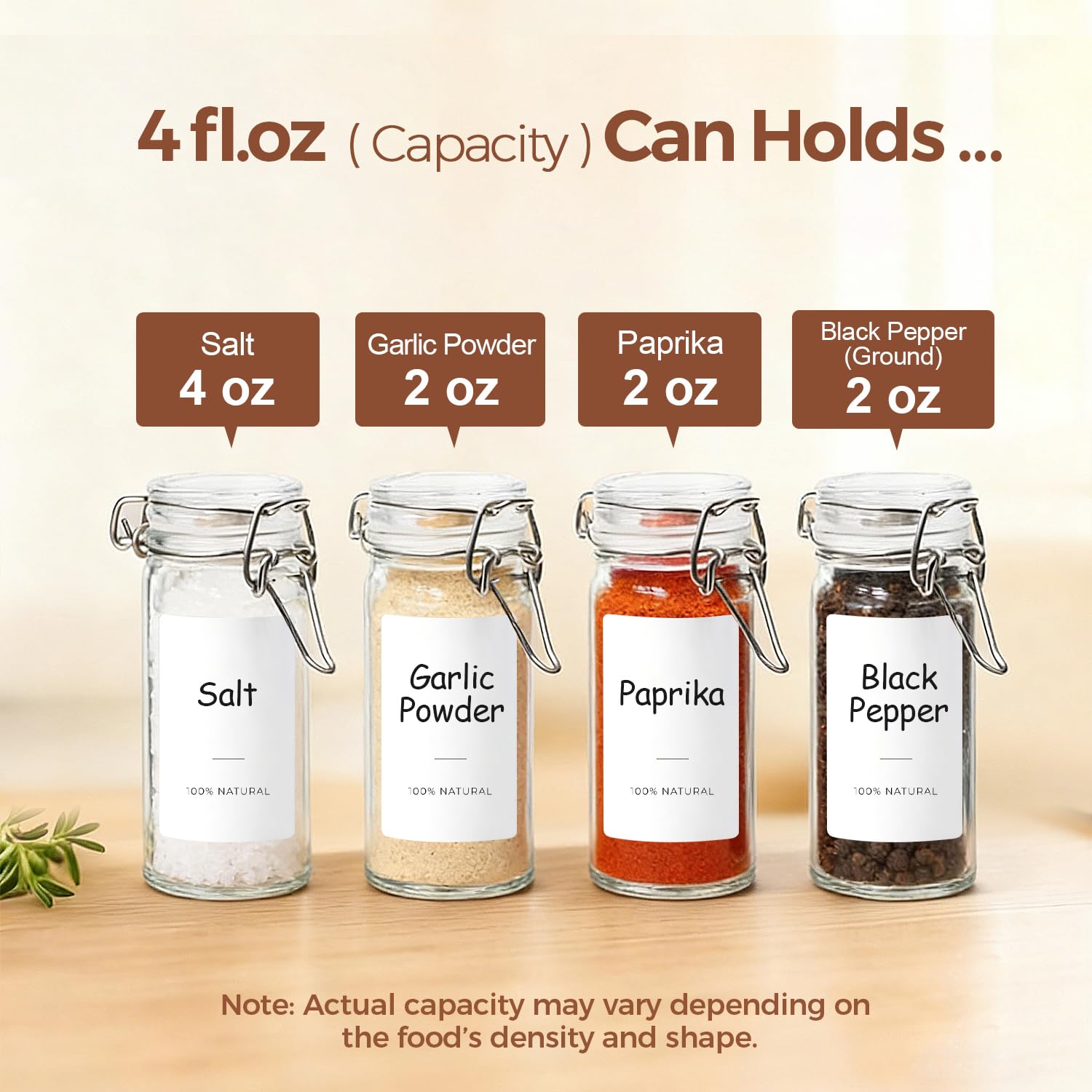 Small Glass Spice Jars with Airtight Lids 4 oz 6 Pack with Labels (6 Count)