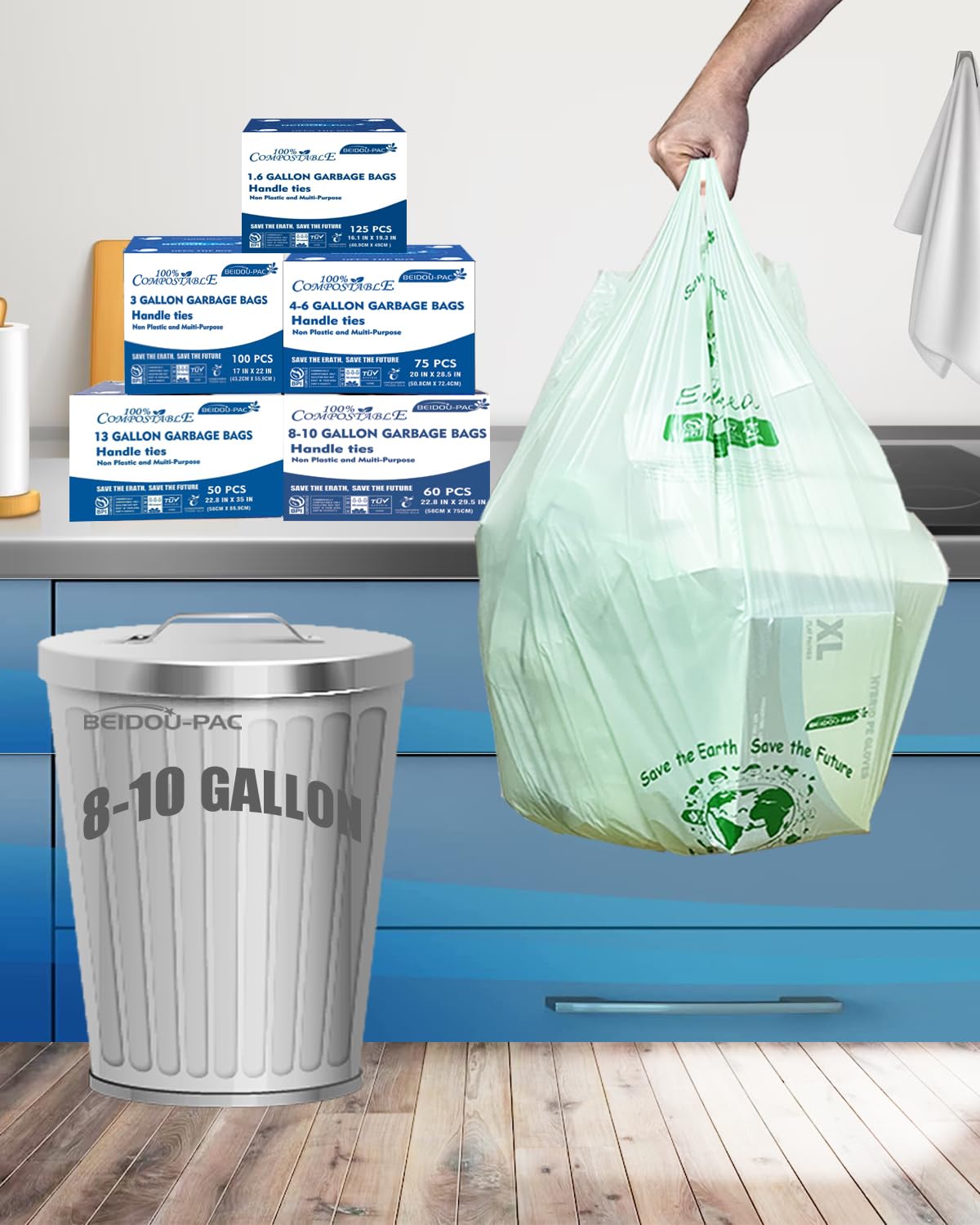 8 10 Gallon Compostable Trash Bags (60 Count)