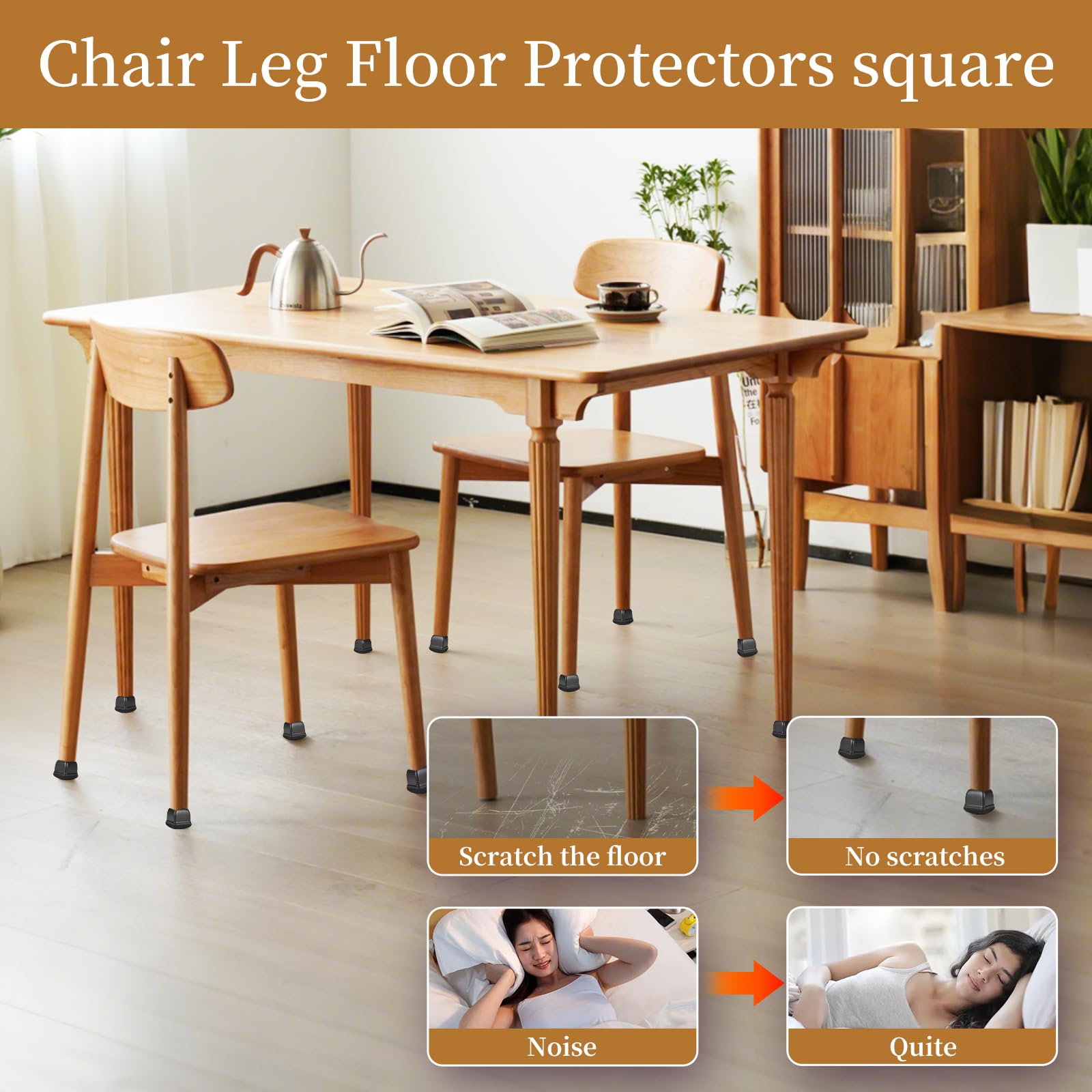 Square Chair Leg Floor Protectors for Hardwood Floors Large 24pcs (24 Count)