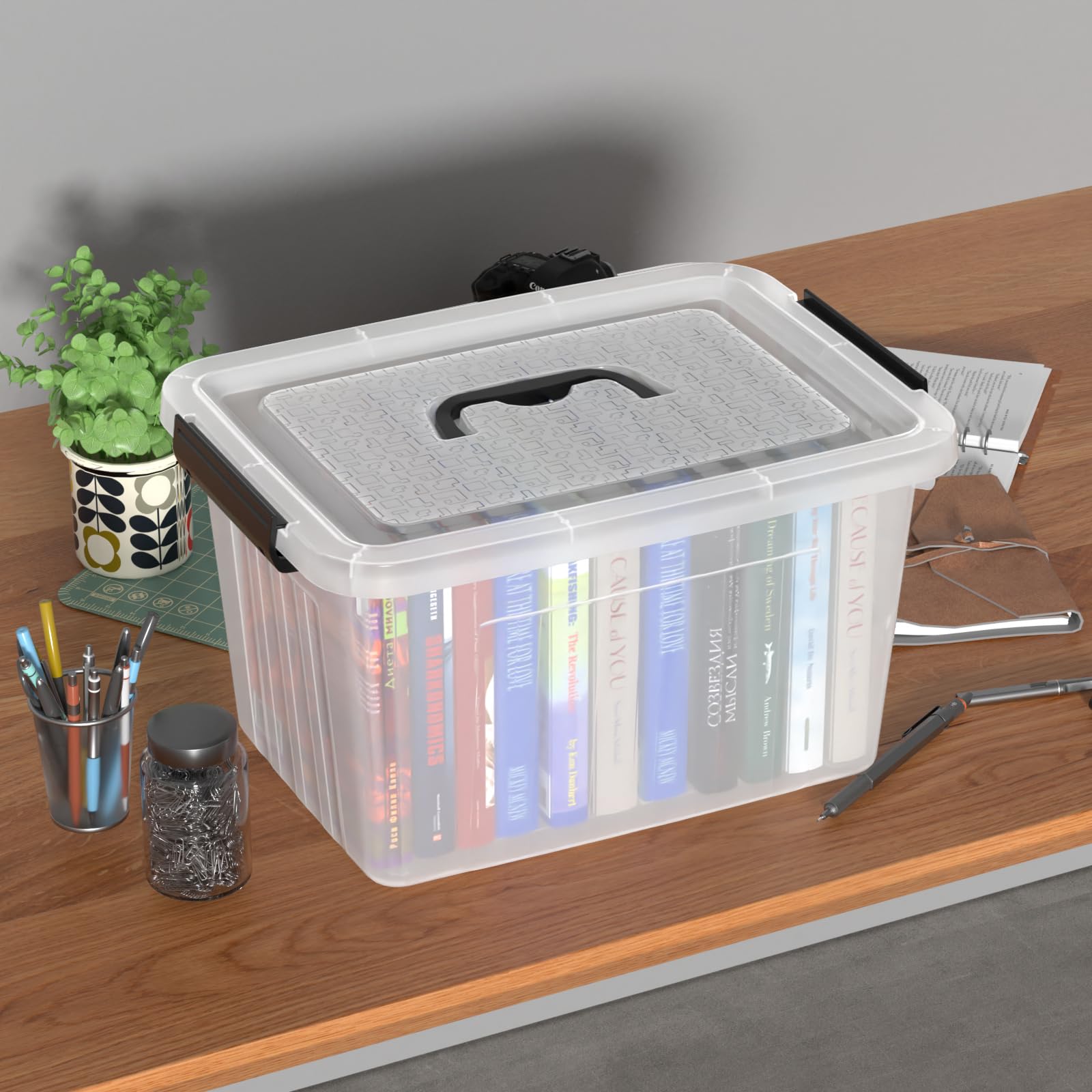 18 Quart Clear Plastic Storage Latching Bin with Lids (4 Count)