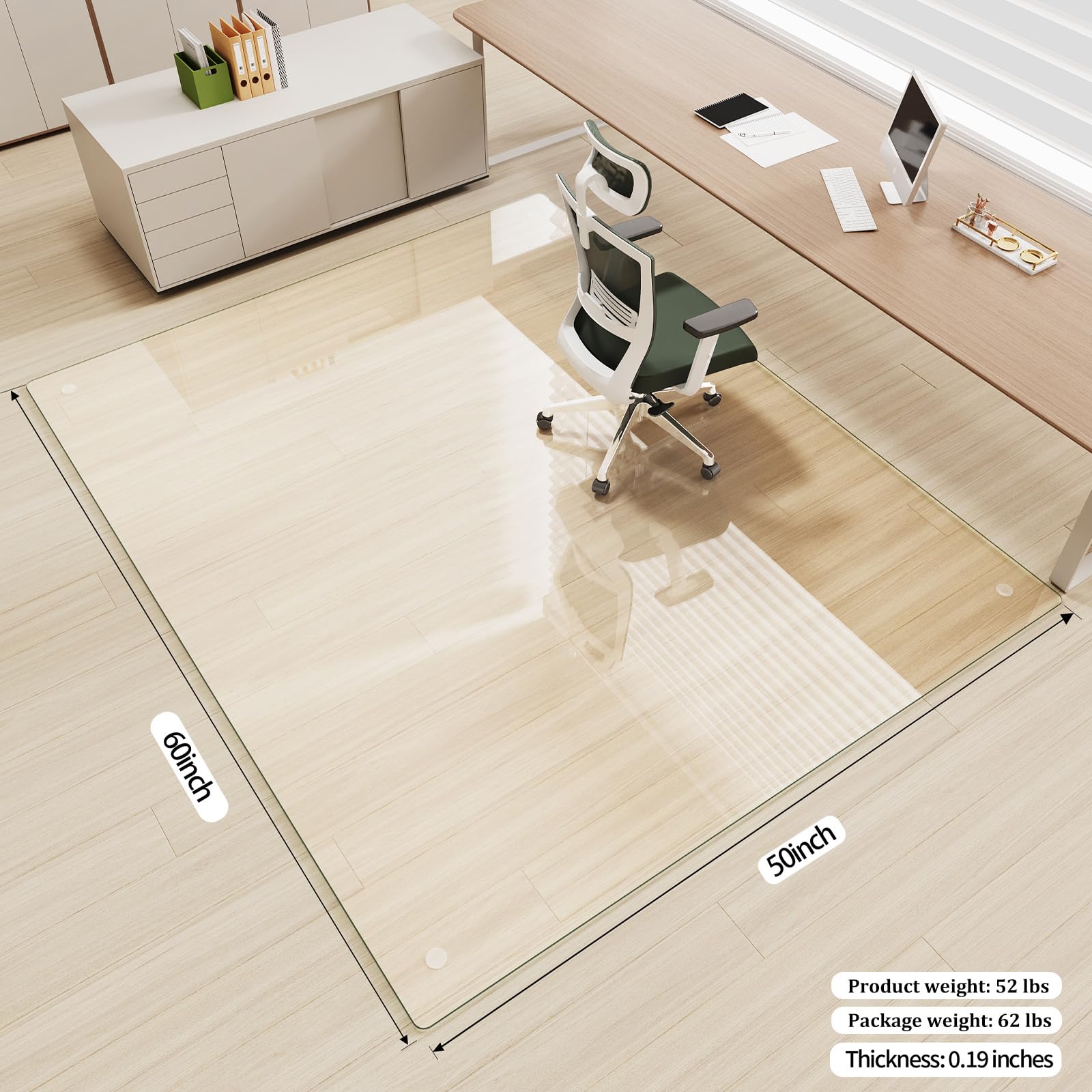 Tempered Glass] 50" x 60" Glass Office Chair Mat for Carpet