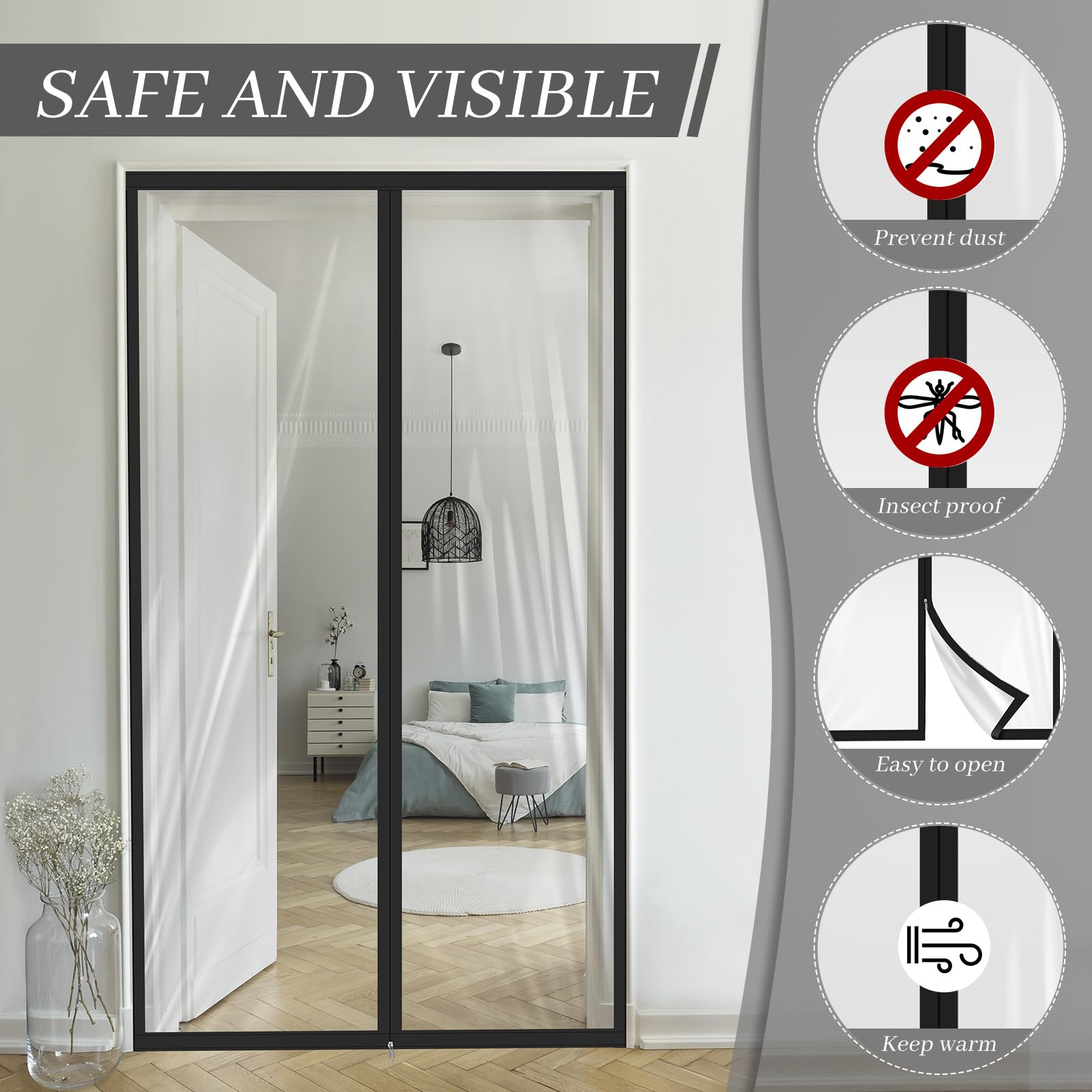 Zipper 38 x 83 Inch Dust Barrier Door Kit Construction Door Barrier 3 x 7 ft Reusable Plastic Curtain Cover Containment Standard Doorway Temporary Wall Screen Sheeting for Bathroom Hallway