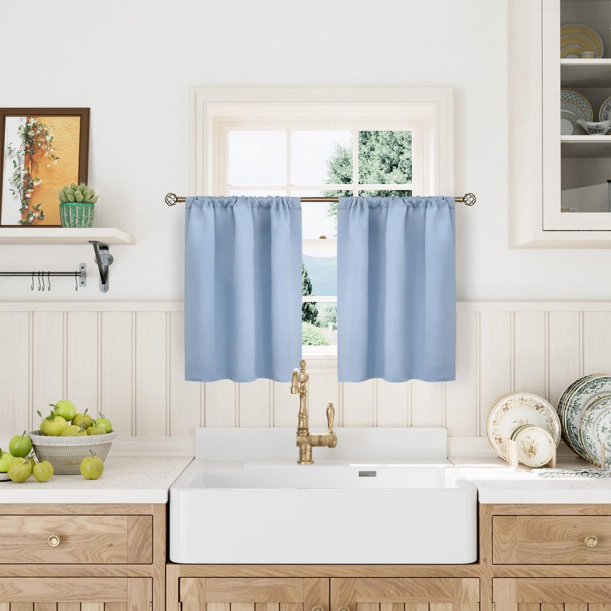 Light Blue Blackout Curtains 36 Inch Length (2 Count)