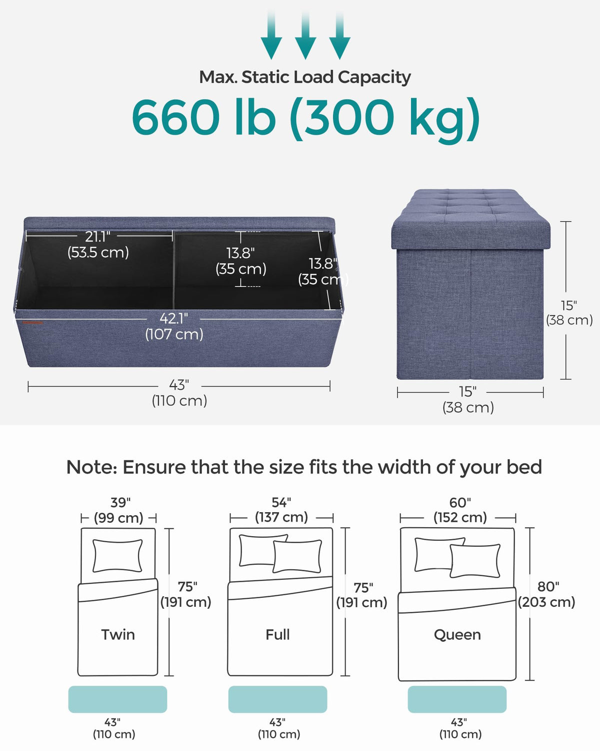 43.3 Inches Folding Storage Ottoman Bench