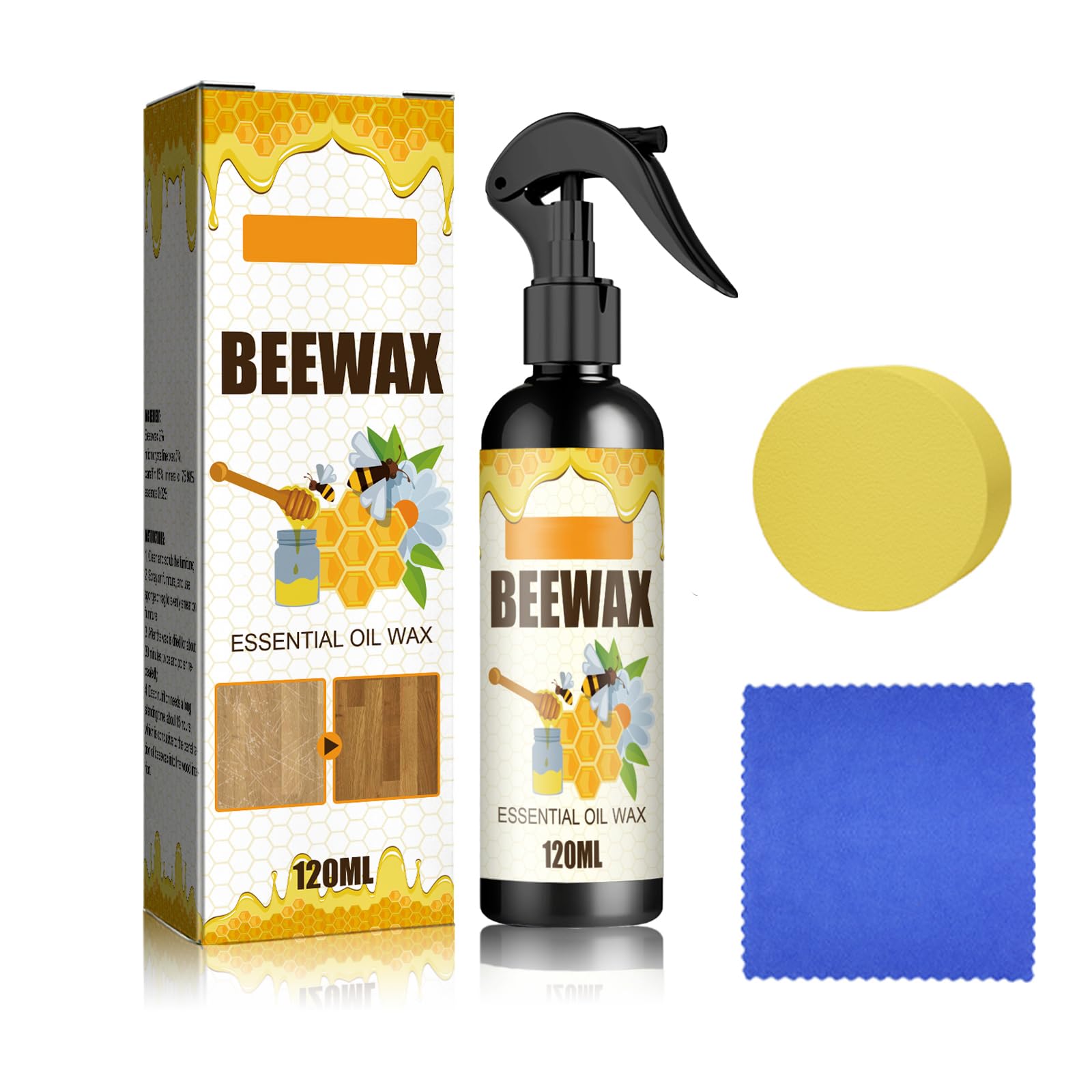 Beeswax Spray Cleaner with Sponge & Towel for Wood Furniture (4 Fl Oz)