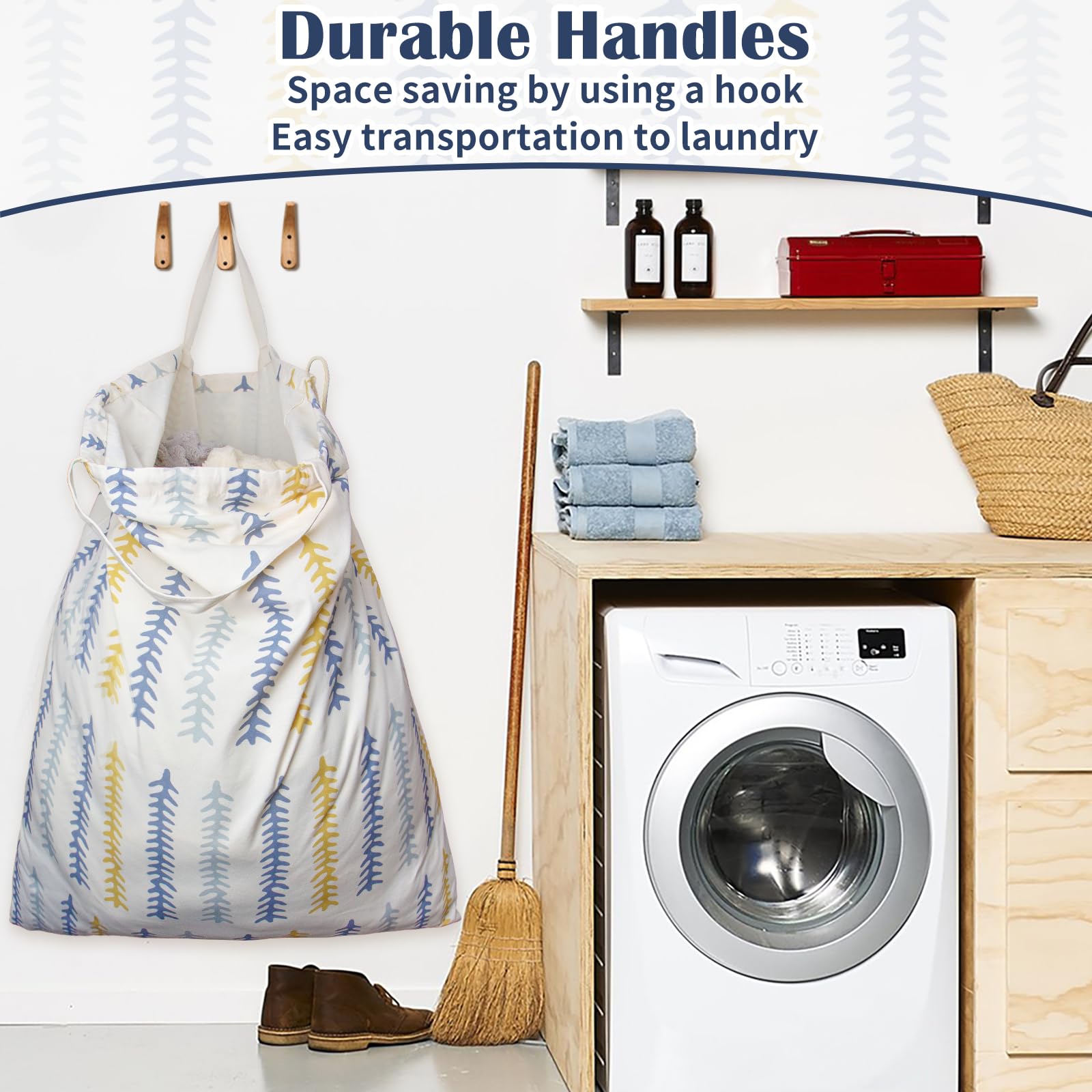 Thick Canvas Laundry Bag with Handles & Drawstring